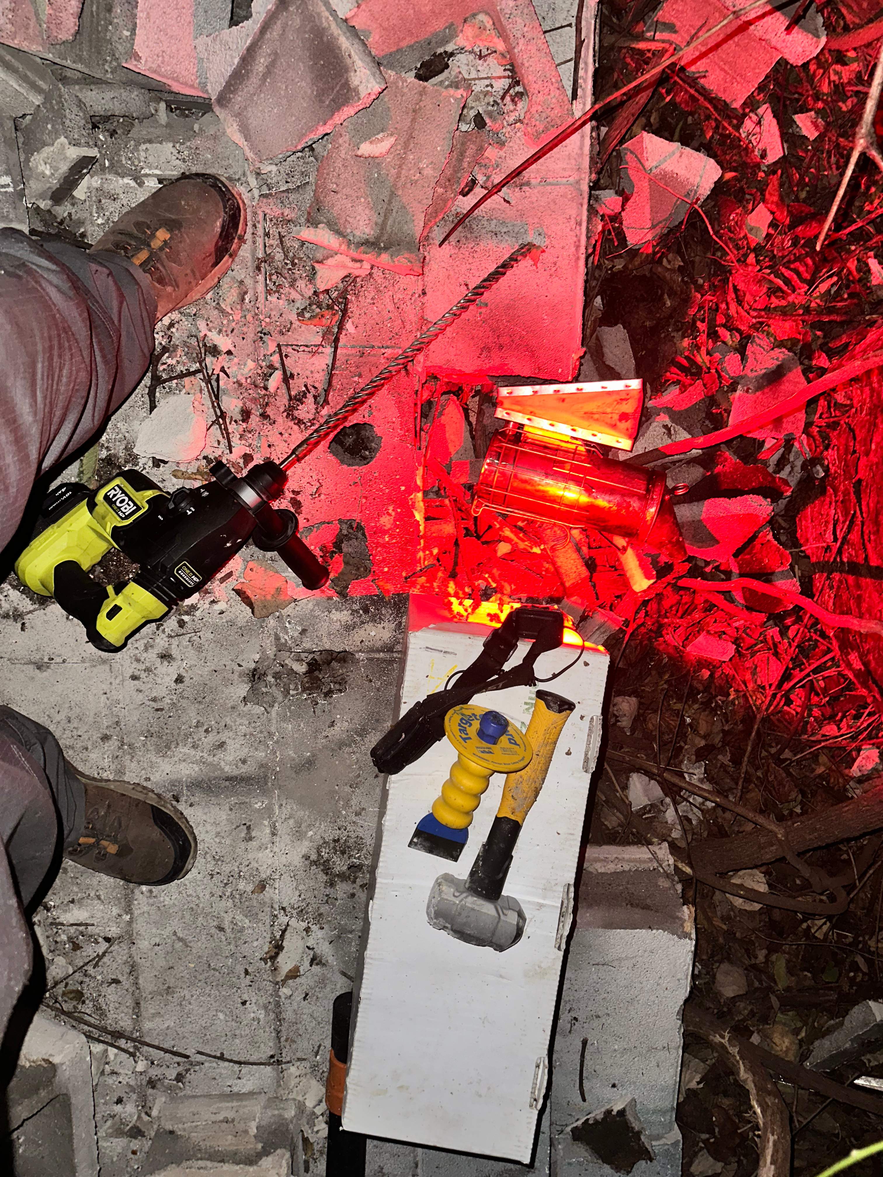 Demoed Cinderblock Wall by Rockwall Honey Bee Company