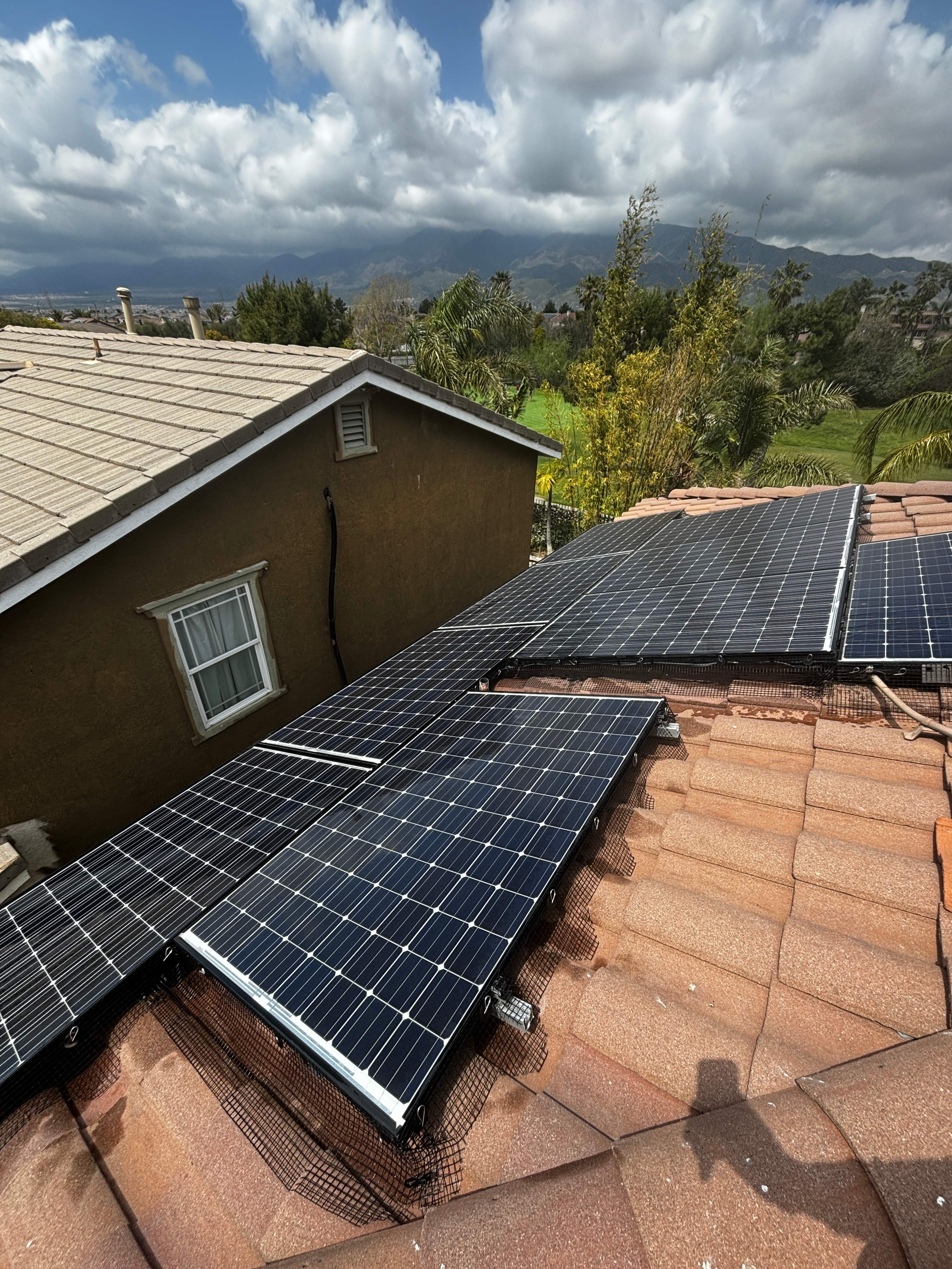 Completed Solar Panel Bird Proofing Project in Fontana Ca by Palm Coast Solar Cleaning