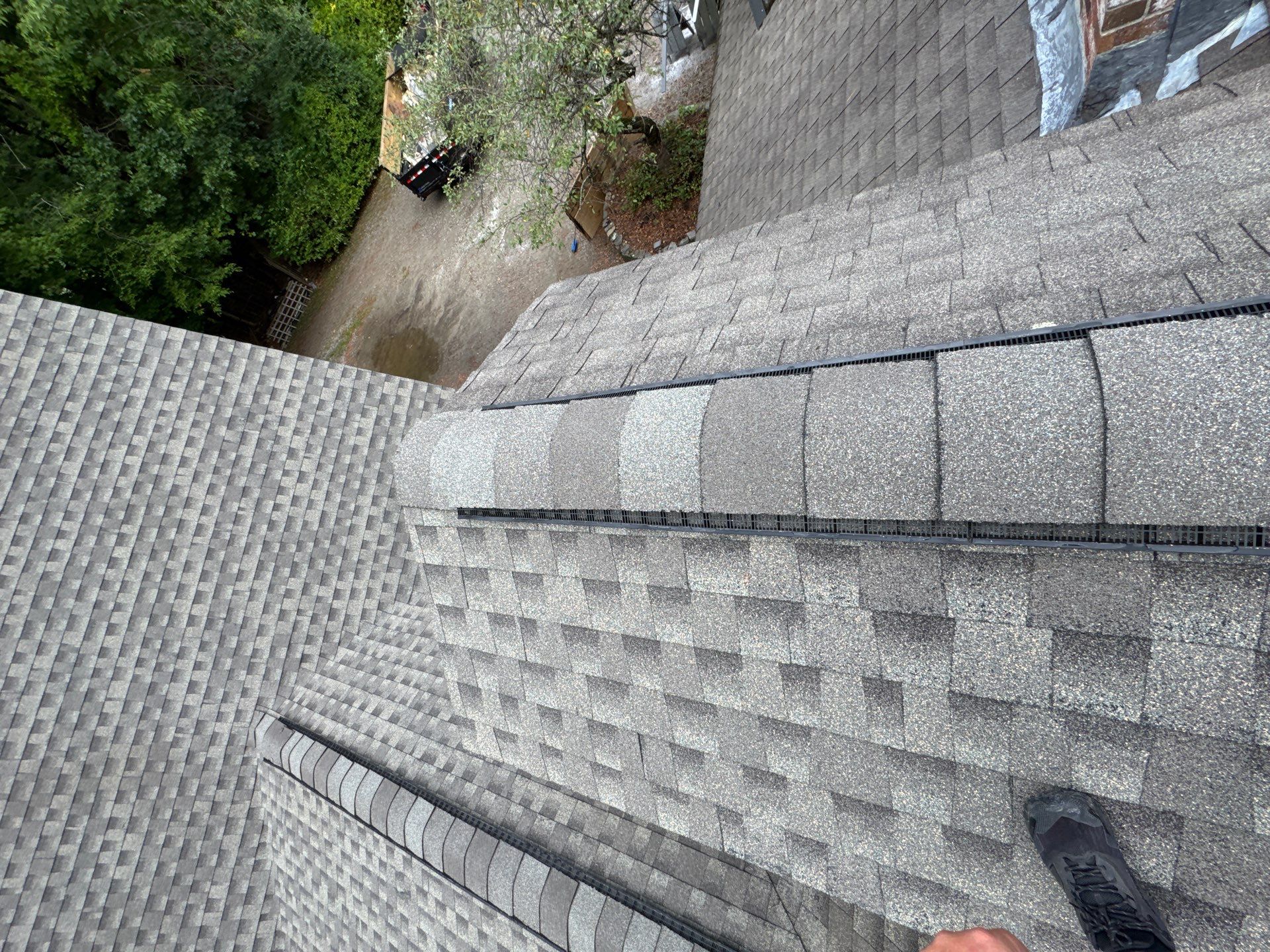 Roof Replacement & Dead Valley Repair in Kensington, NH | GAF Timberline Weathered Wood by Compass exteriors