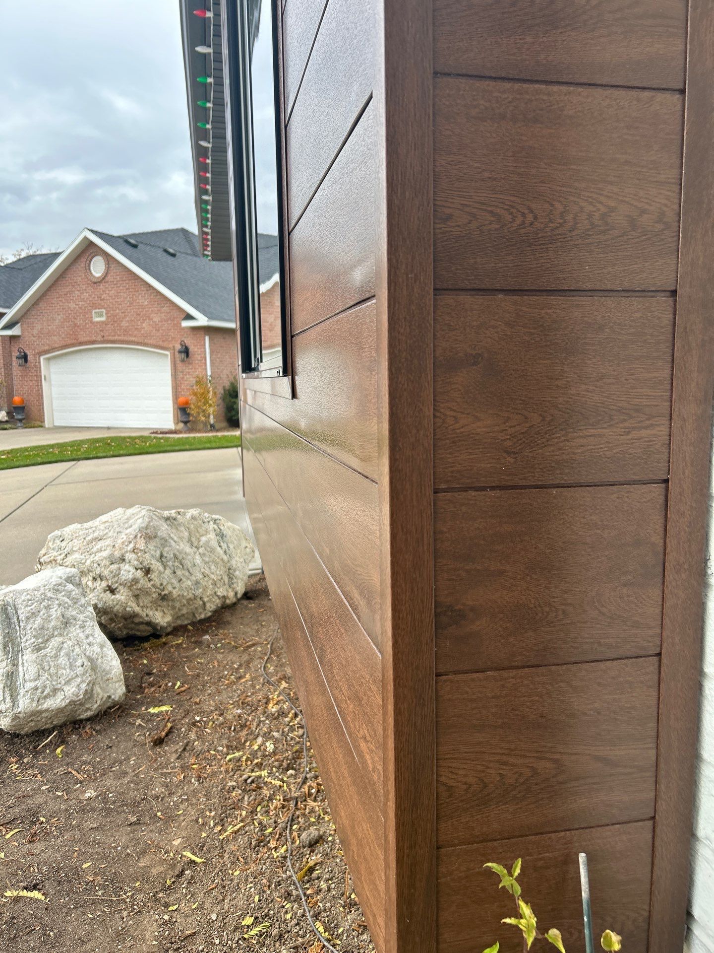Centerville | High-End Stucco Conversion Accent | Walnut Cedar & Primed B&B by Ideal Siding Utah