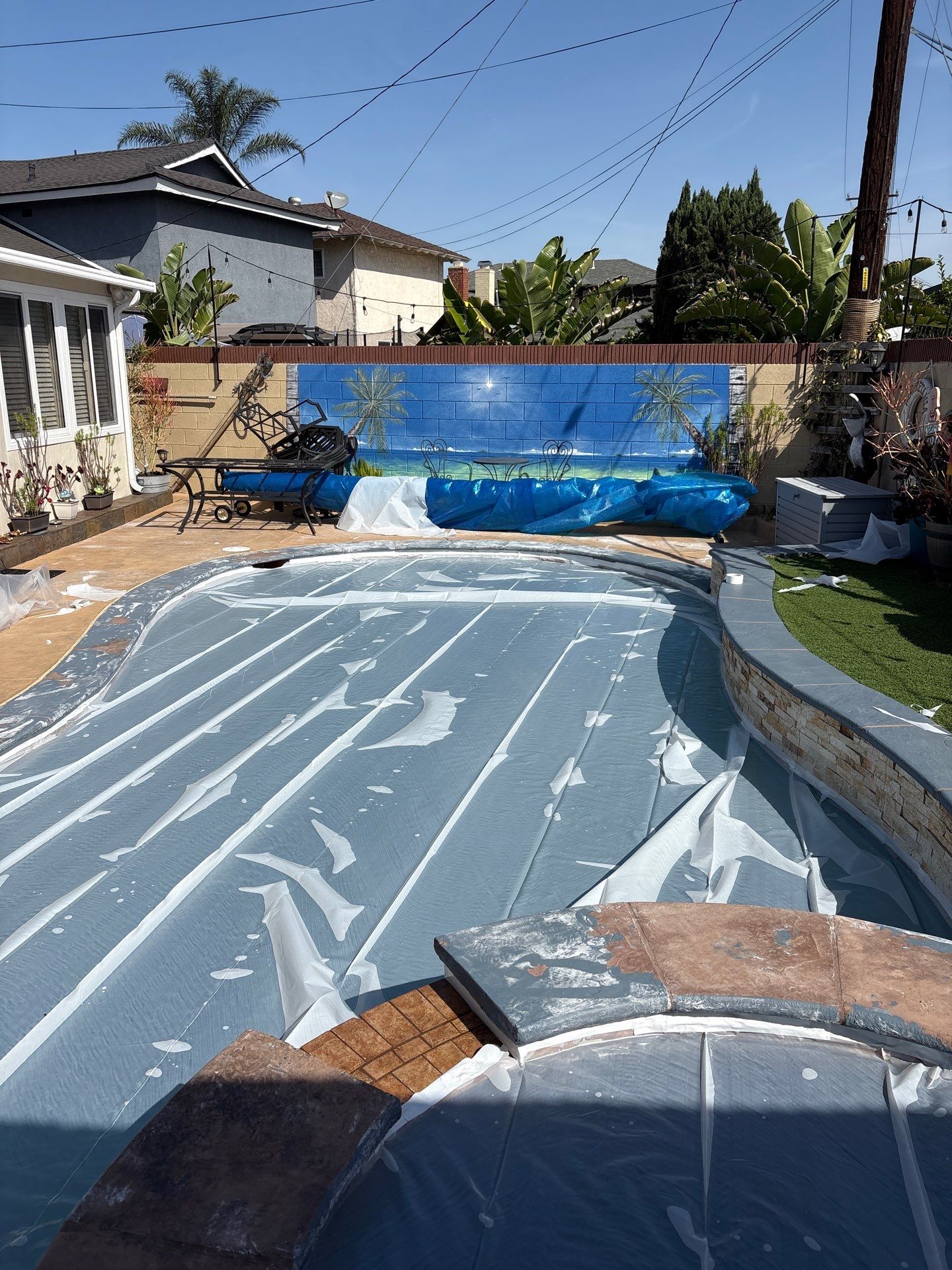 Sandblast & Staining Pool Deck In by La Power Washing Inc