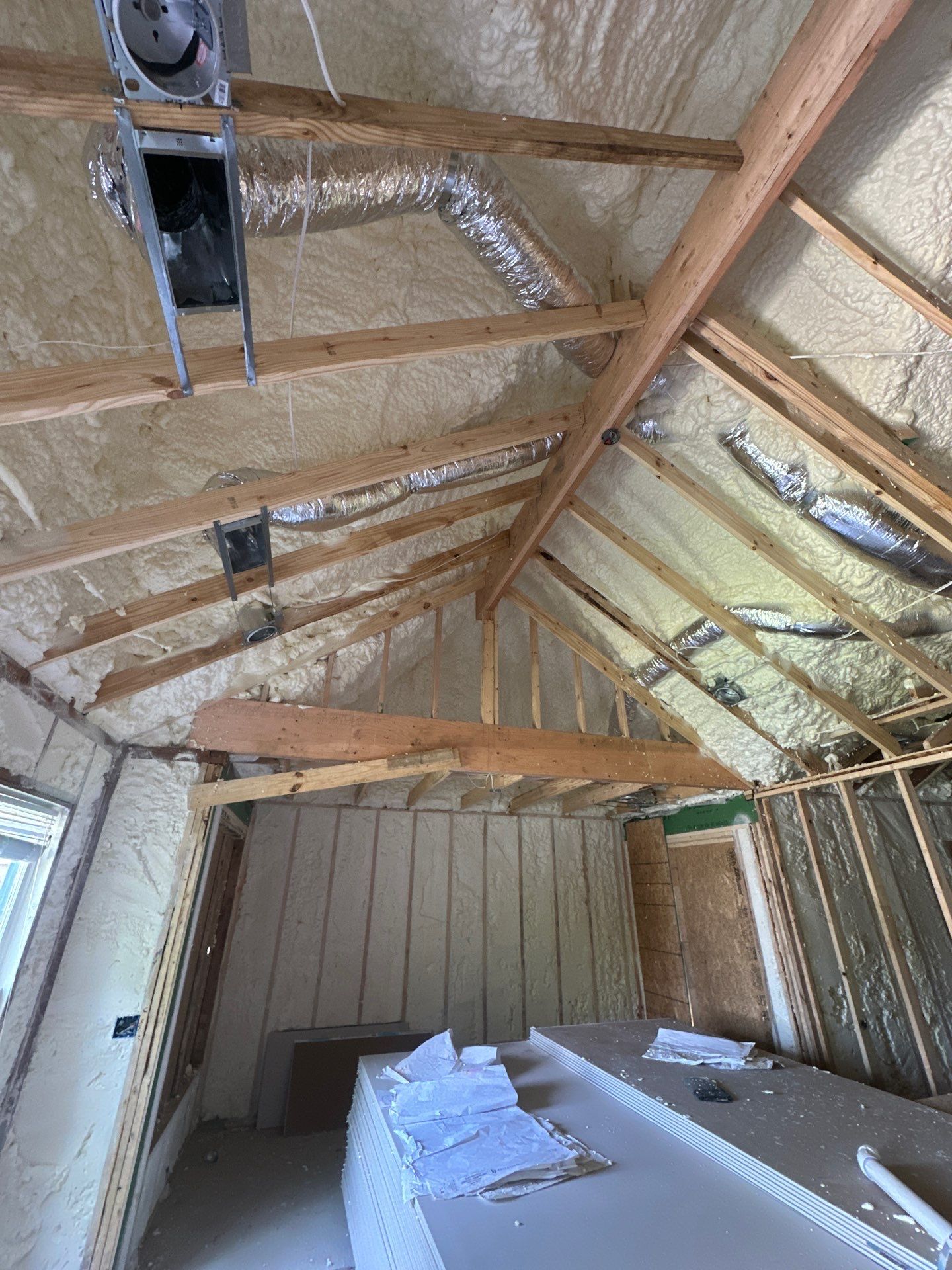 Full encapsulation with open cell spray foam on this custom home in Dallas by Apex Insulation Solutions