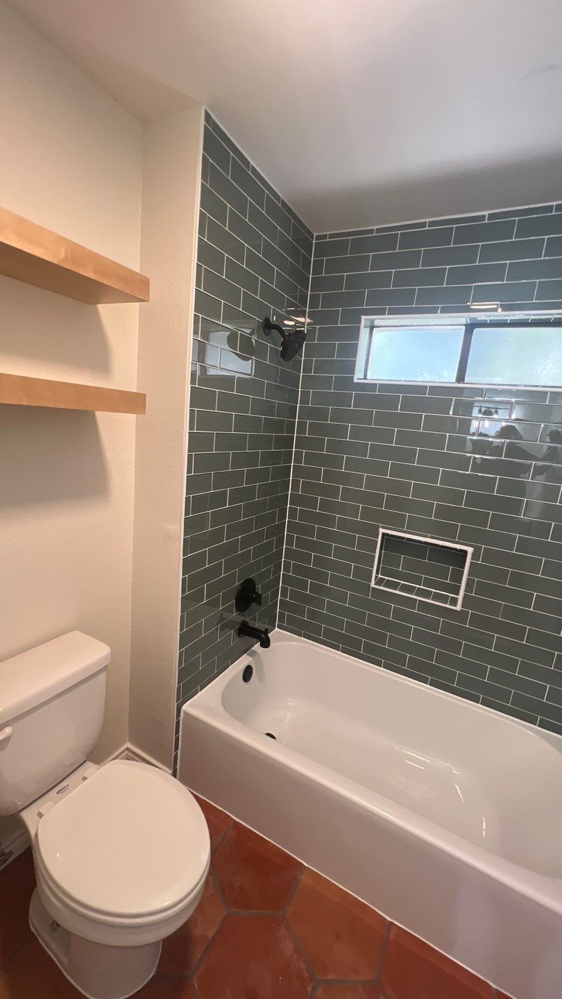 Braun Station Bathroom Remodel Mixing Sage Subway Tile & Saltillo Flooring by Legacy Bath and Kitchen