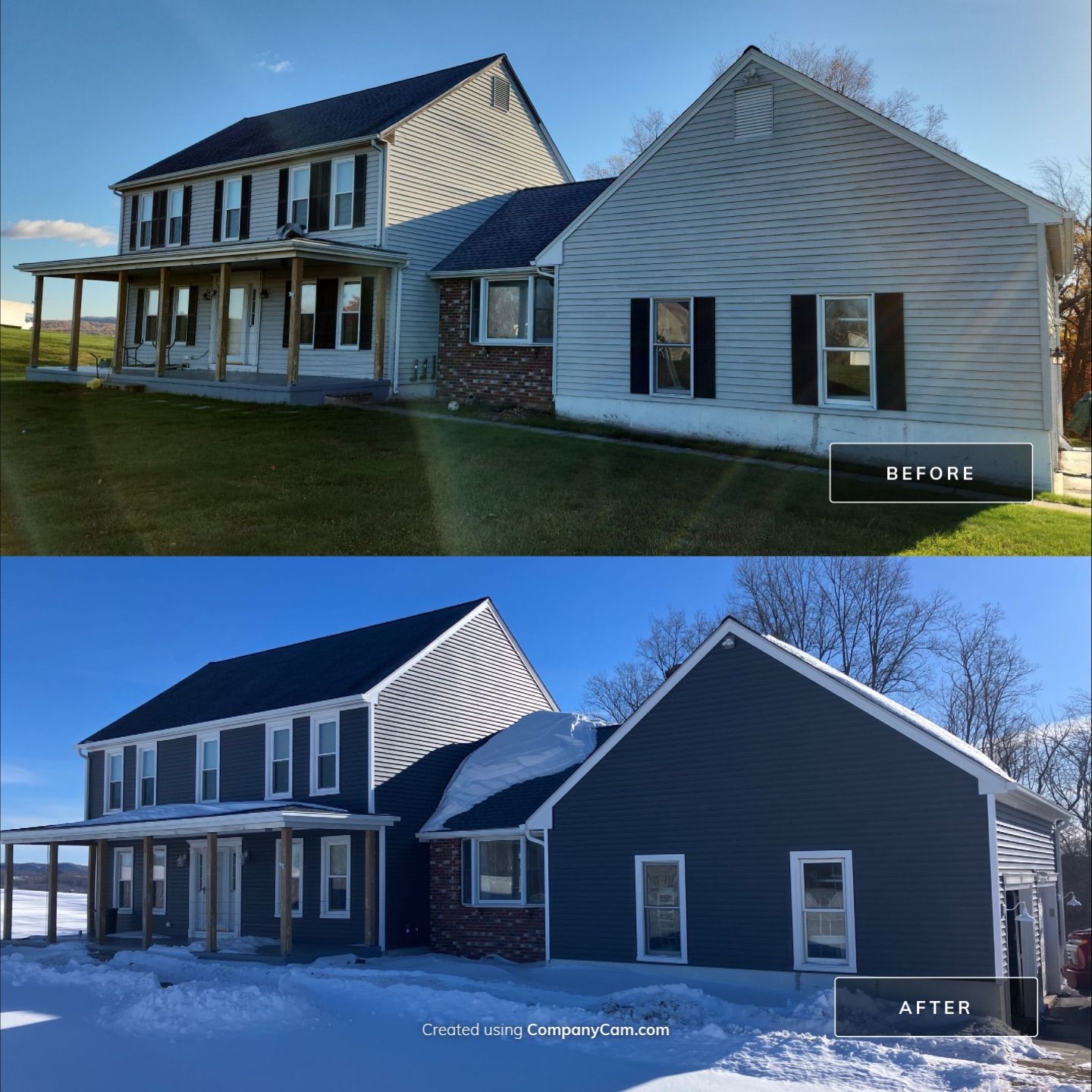 Drastic siding color change with Cert. Monogram D/4 x 12'6" clapboard, Smoky Gray by DiGiorgi Roofing and Siding Inc