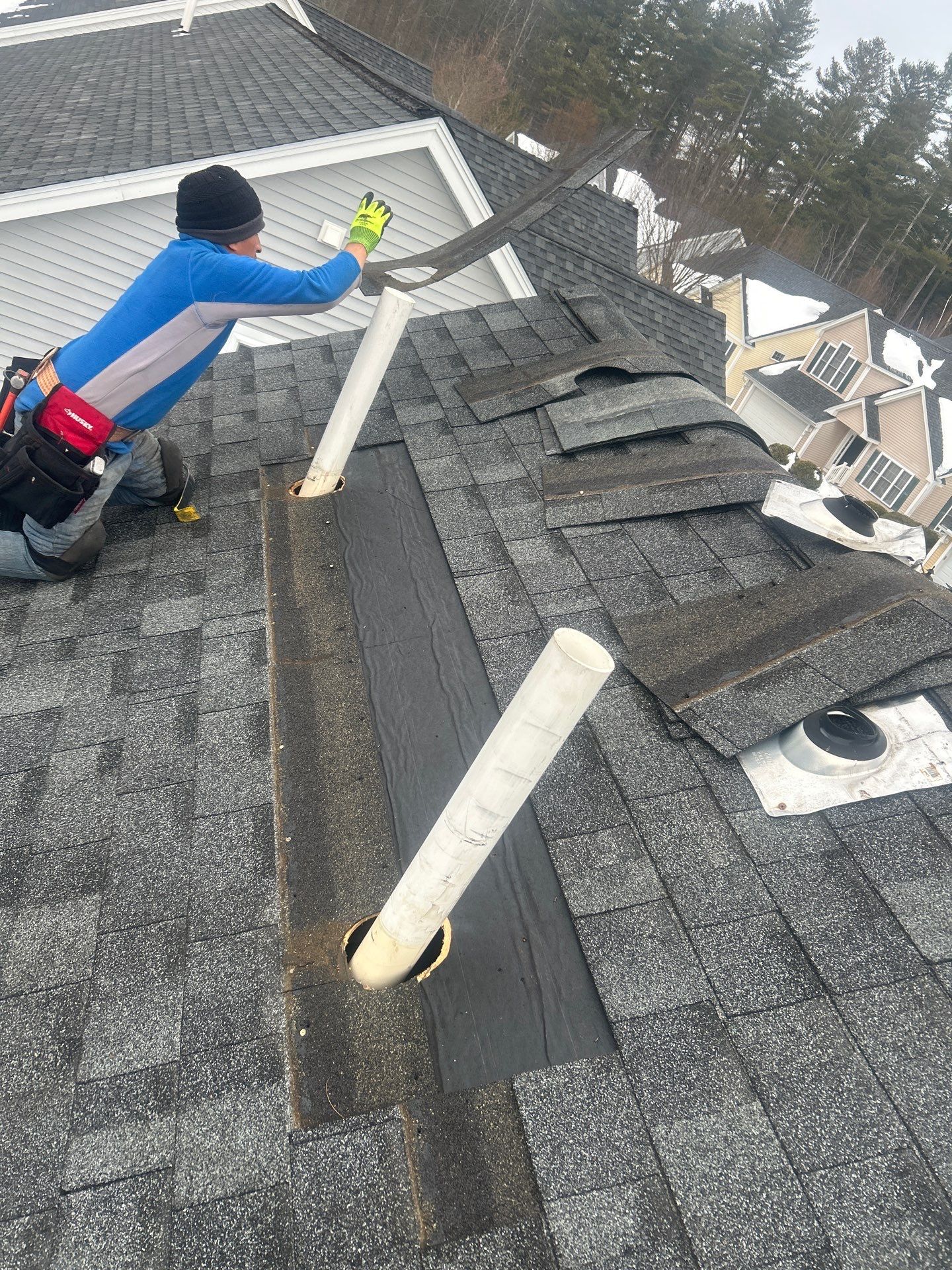 Ice Dam Removal, Snow Removal & Pipe Boot Replacement in Tyngsborough, MA by Mighty Dog Roofing of Greater Middlesex County