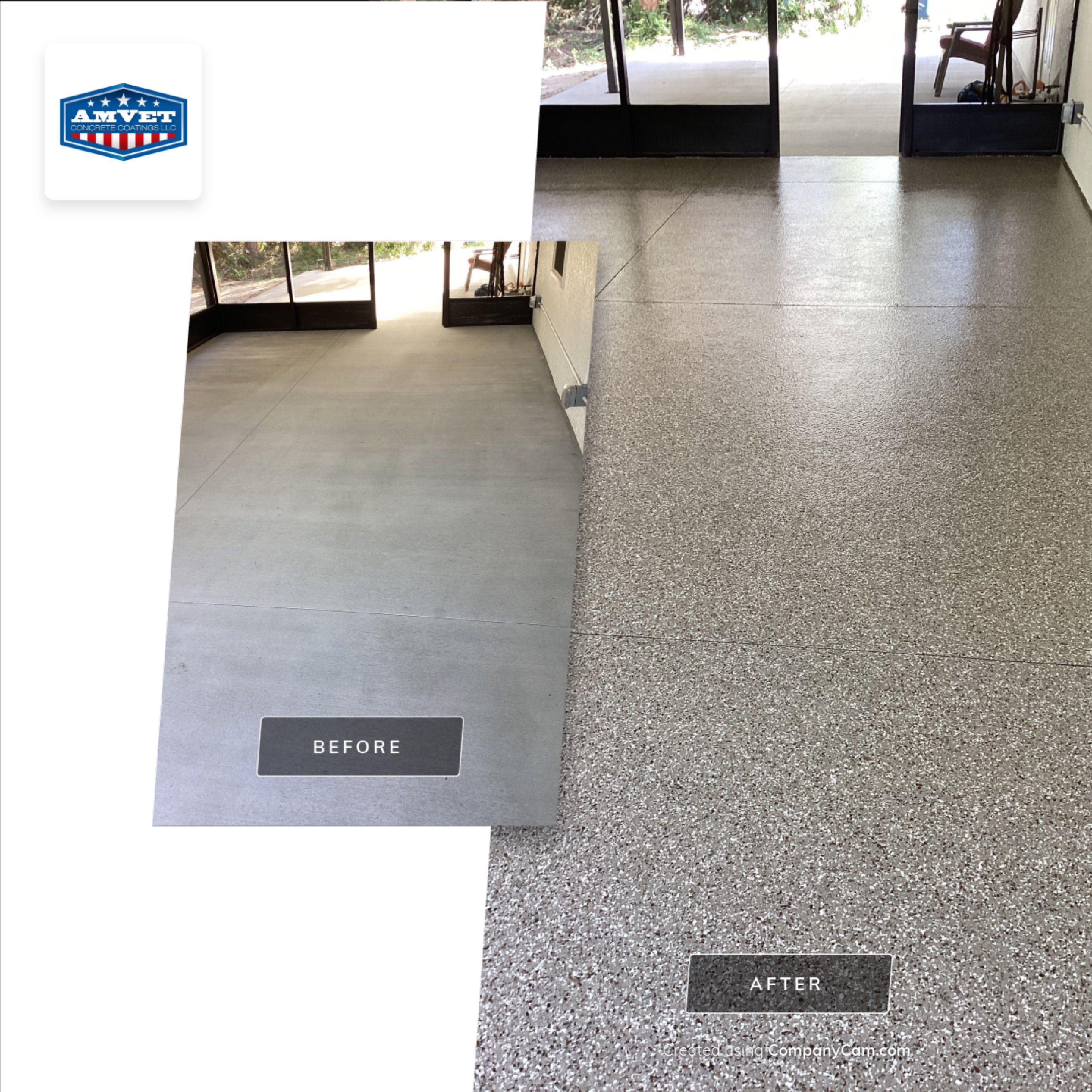 Patio using Pebble Beach by Amvet concrete coatings llc