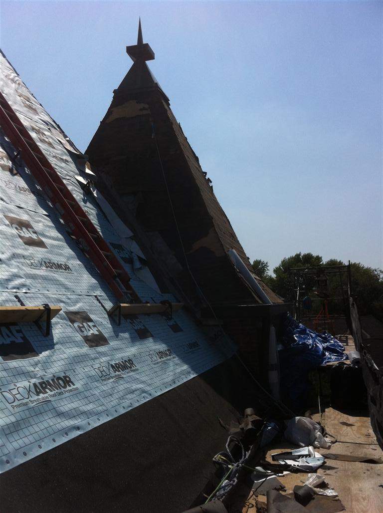 Historic Building ROOF REPLACEMNT with GAF TruSlate  on steep slop and Versico 60mil TPO on flat roof by Gorilla Exteriors Contracting, LLC