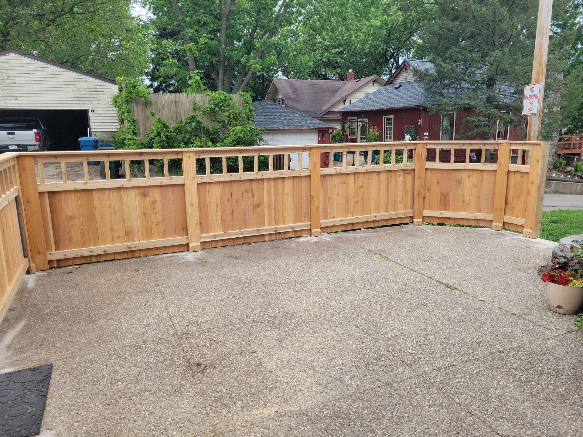 Custom Cedar Patio Fence in Waterloo by Perfect Picket Fence and Stain