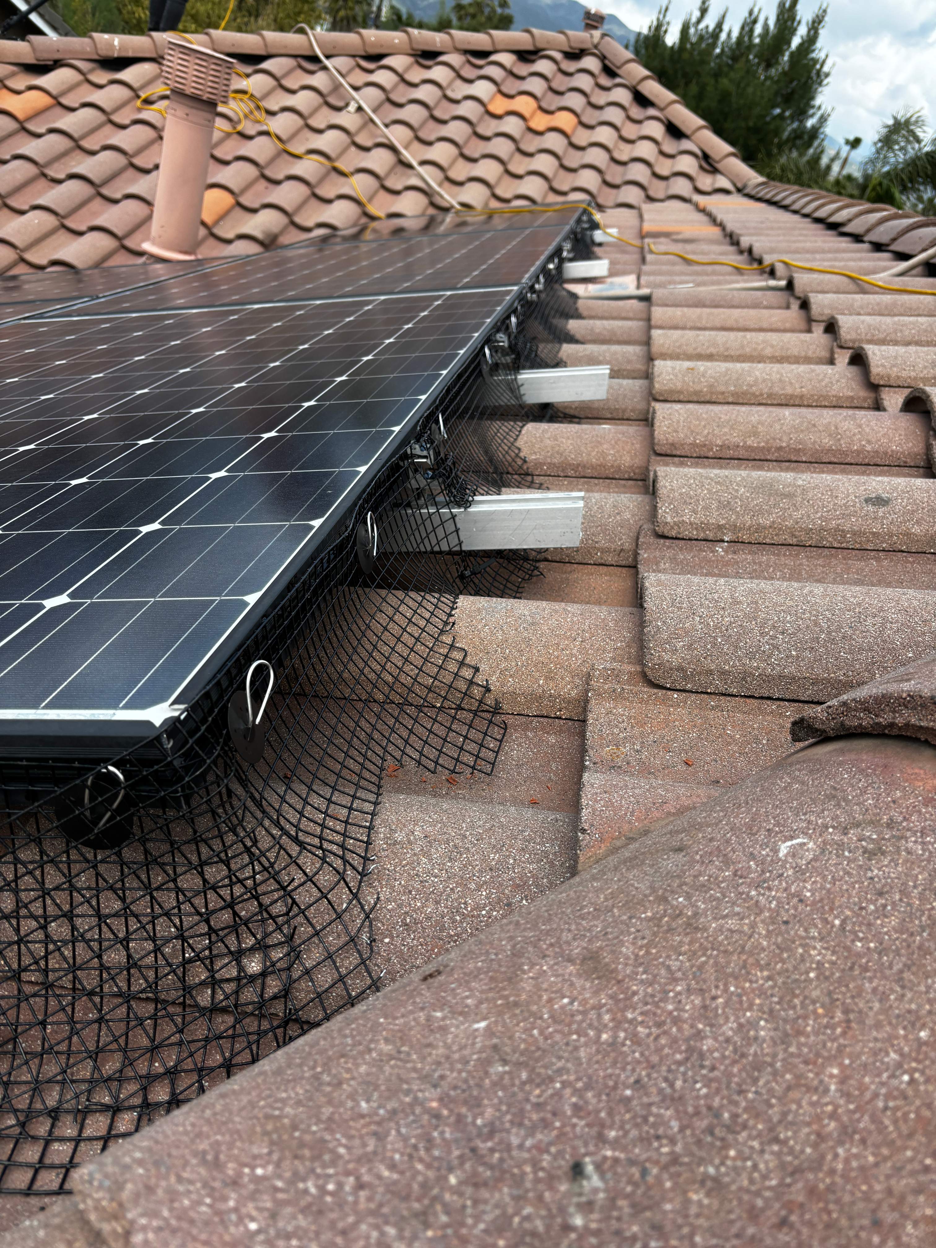 Completed Solar Panel Bird Proofing Project in Fontana Ca by Palm Coast Solar Cleaning