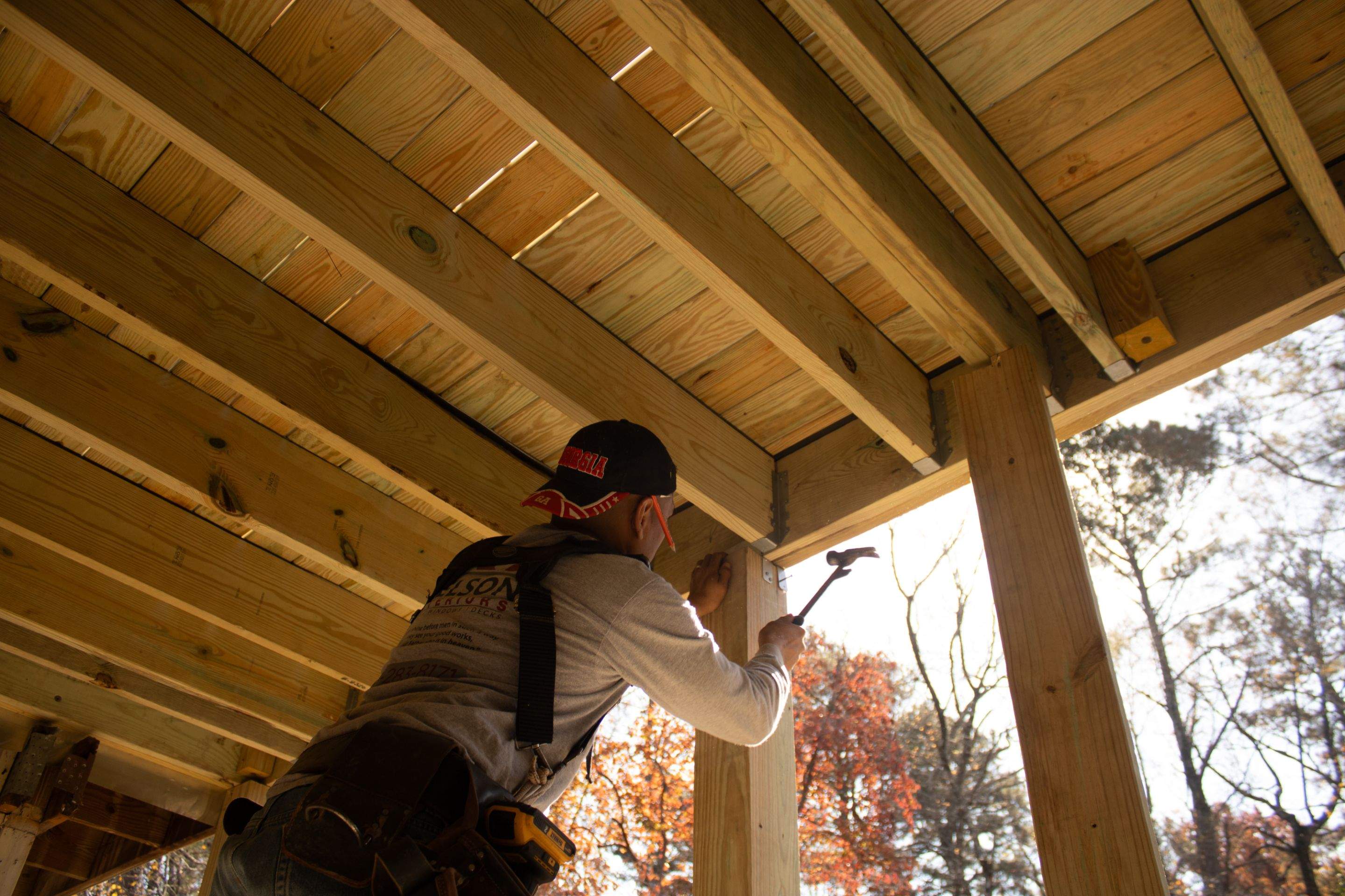 Timbertech LED Light Installation on Wood Deck Build in Marietta, GA by Nelson Exteriors 