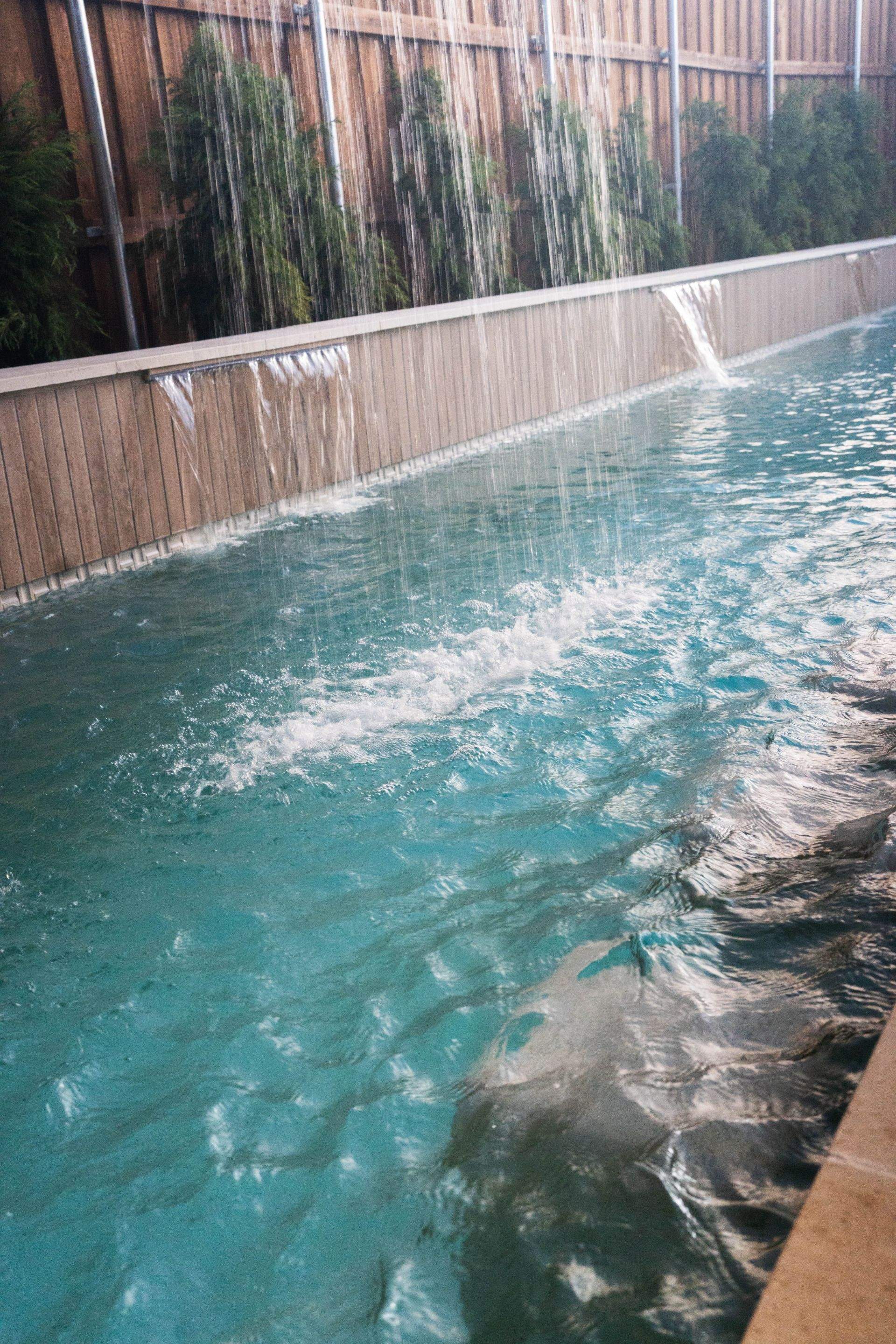 Modern Geometric Pool with Cabana and Fire Feature by Pinnacle Pools and Spas - DFW