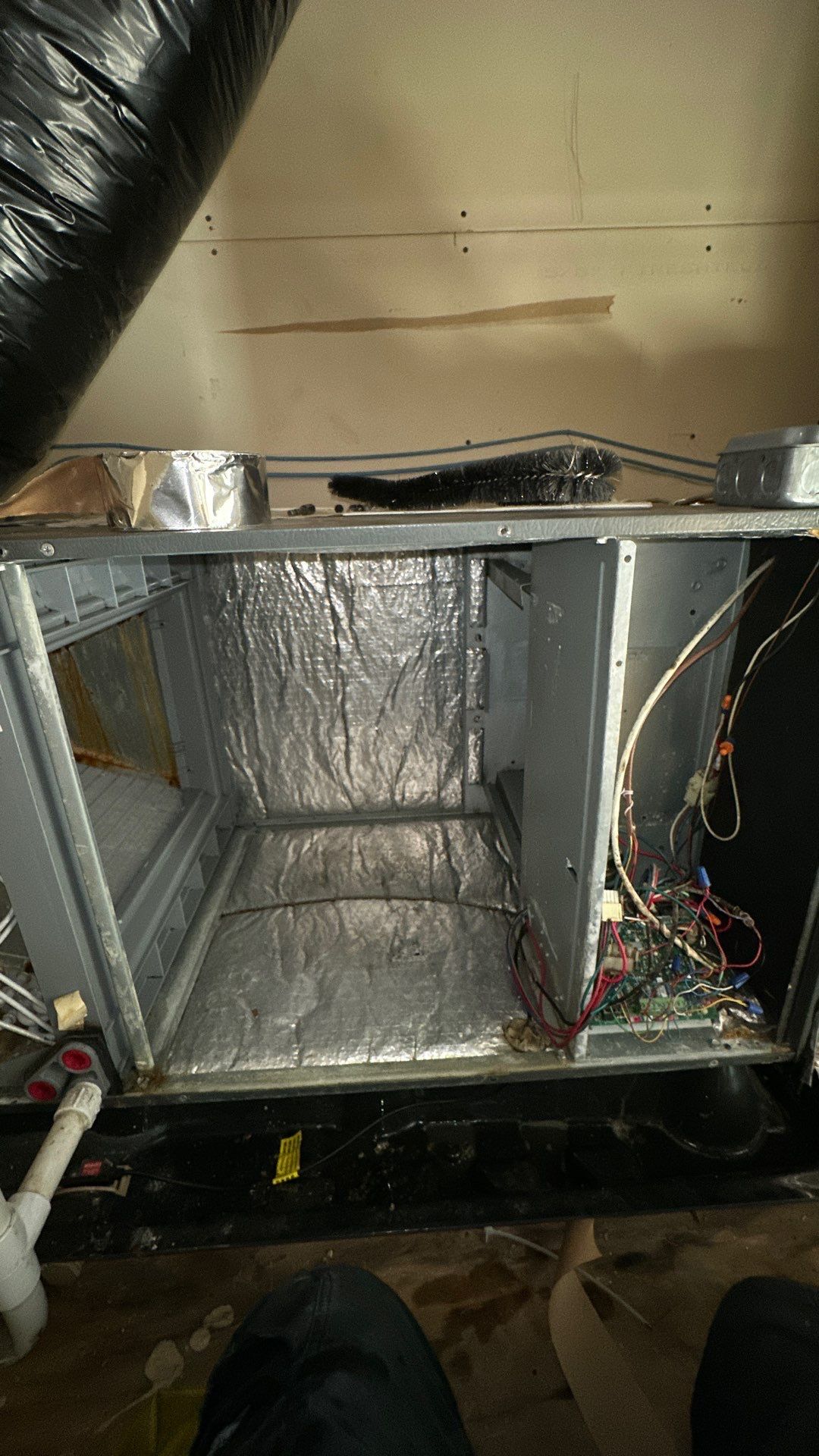 Air Duct Cleaning and Suspect Growth Removal Before and After Video/Photos Removal of mechanical component. by All Seasons Air Duct Cleaning 