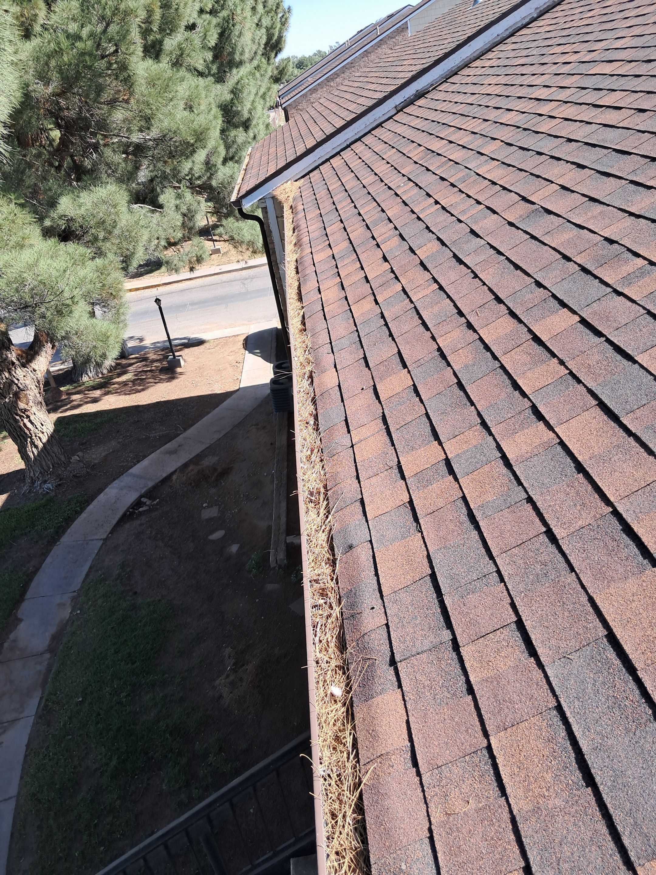 Commercial gutter cleaning New Mexico before photo with filled gutters