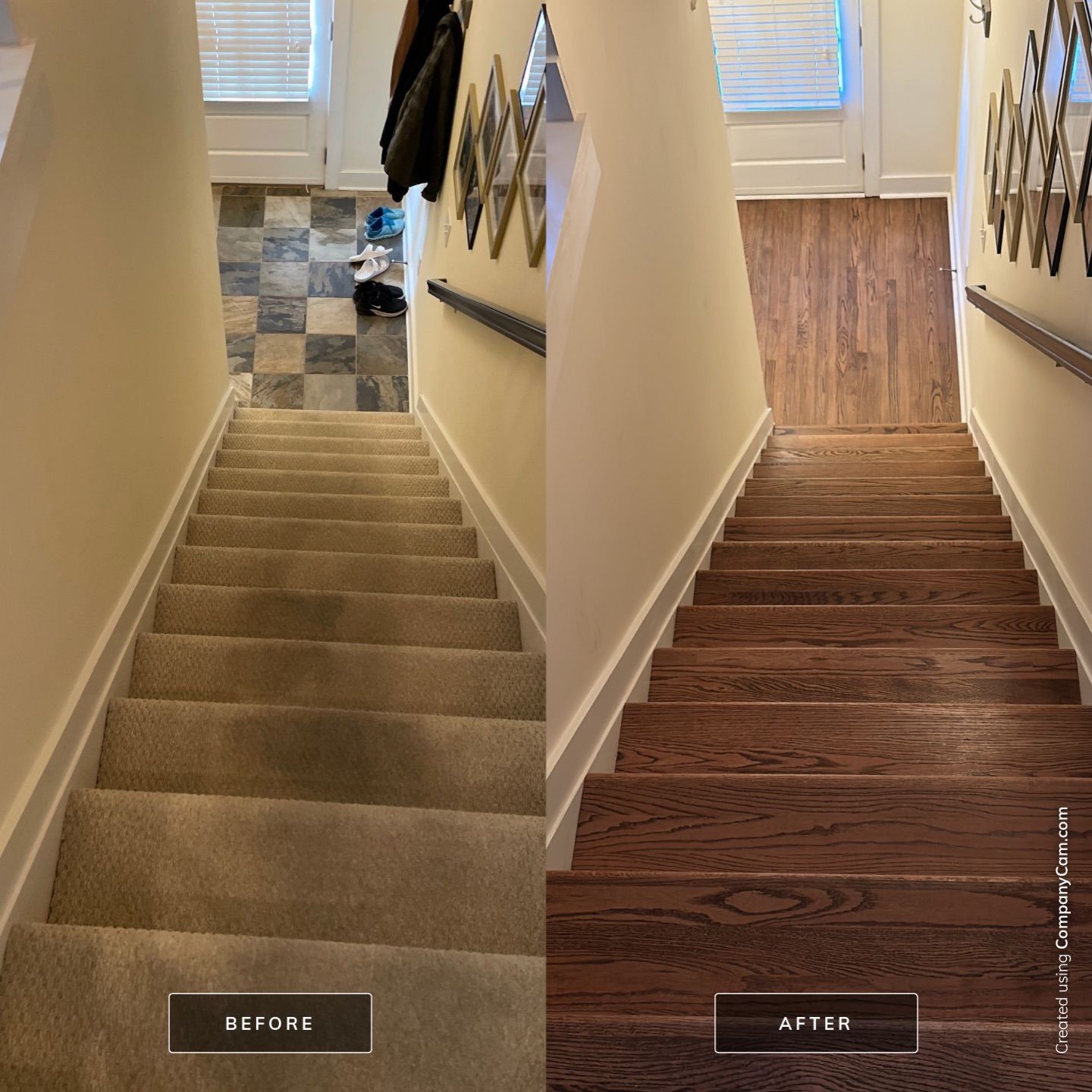 Classic Stair remodel with Oak Treads by Footprints Floors of East Atlanta