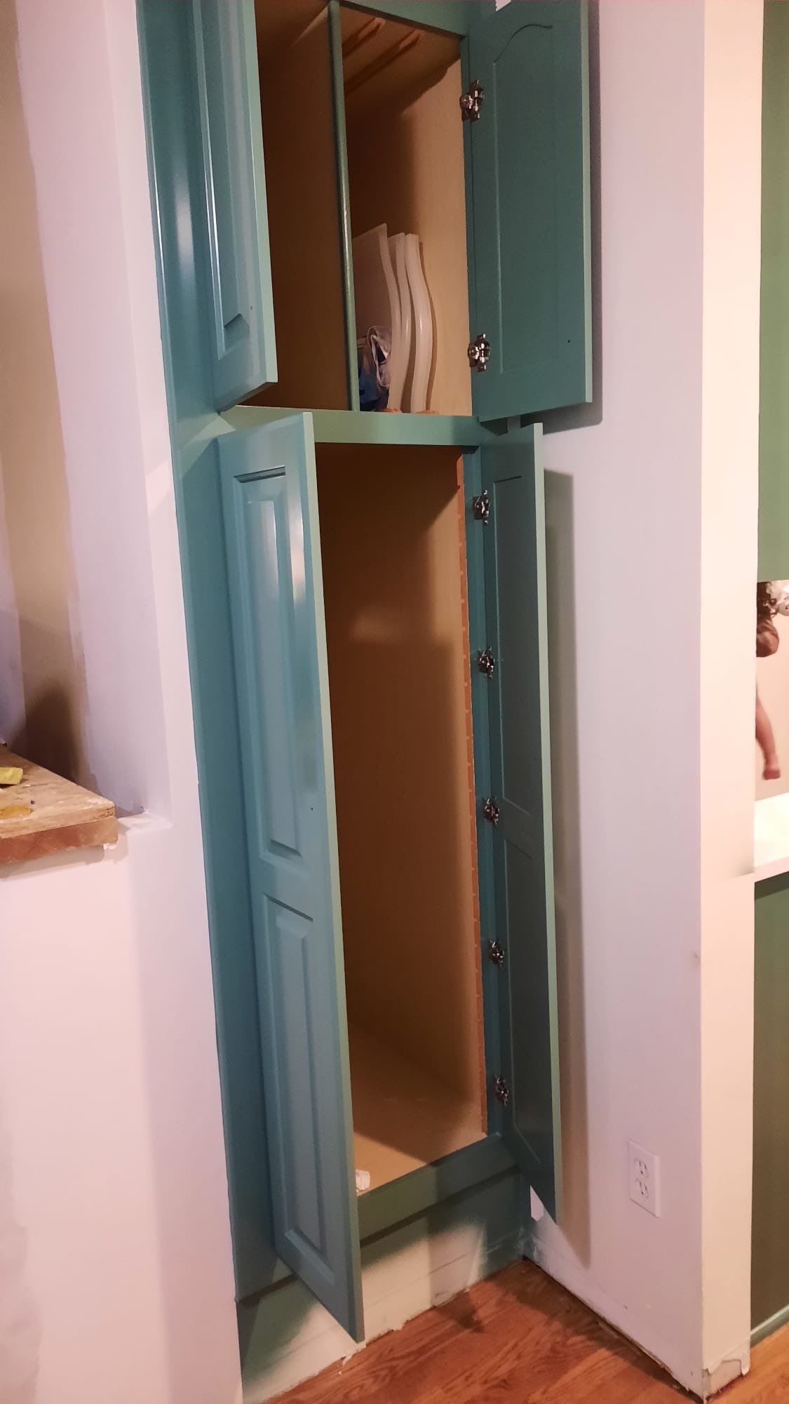 Elegant Transformation: Stained Cabinets Revamped with Sherwin-Williams Juniper by Cougar Painting