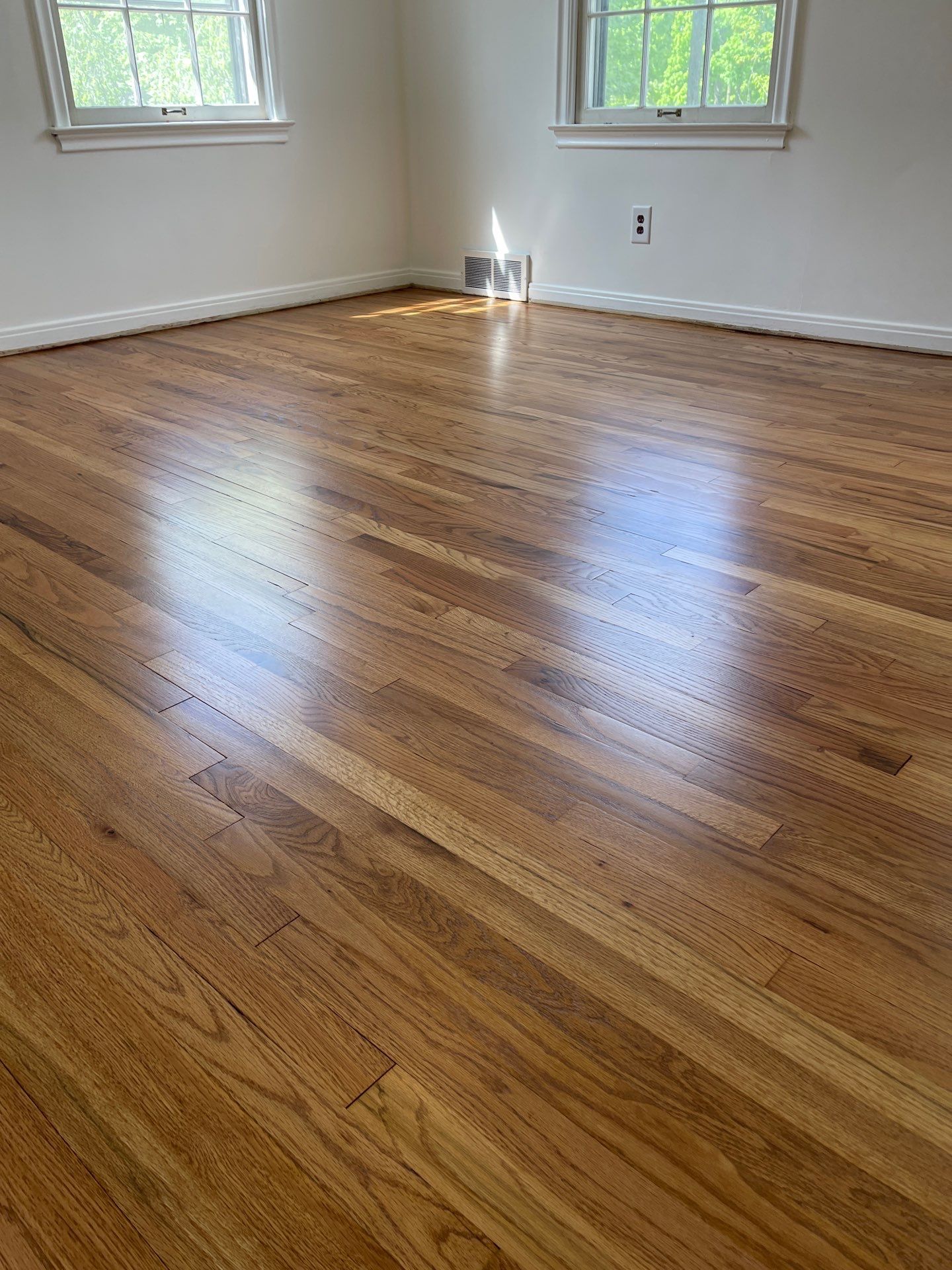 Hardwood flooring sanding using 2 1/4" Red oak flooring Golden Oak Stain by Ann Arbor Hardwoods