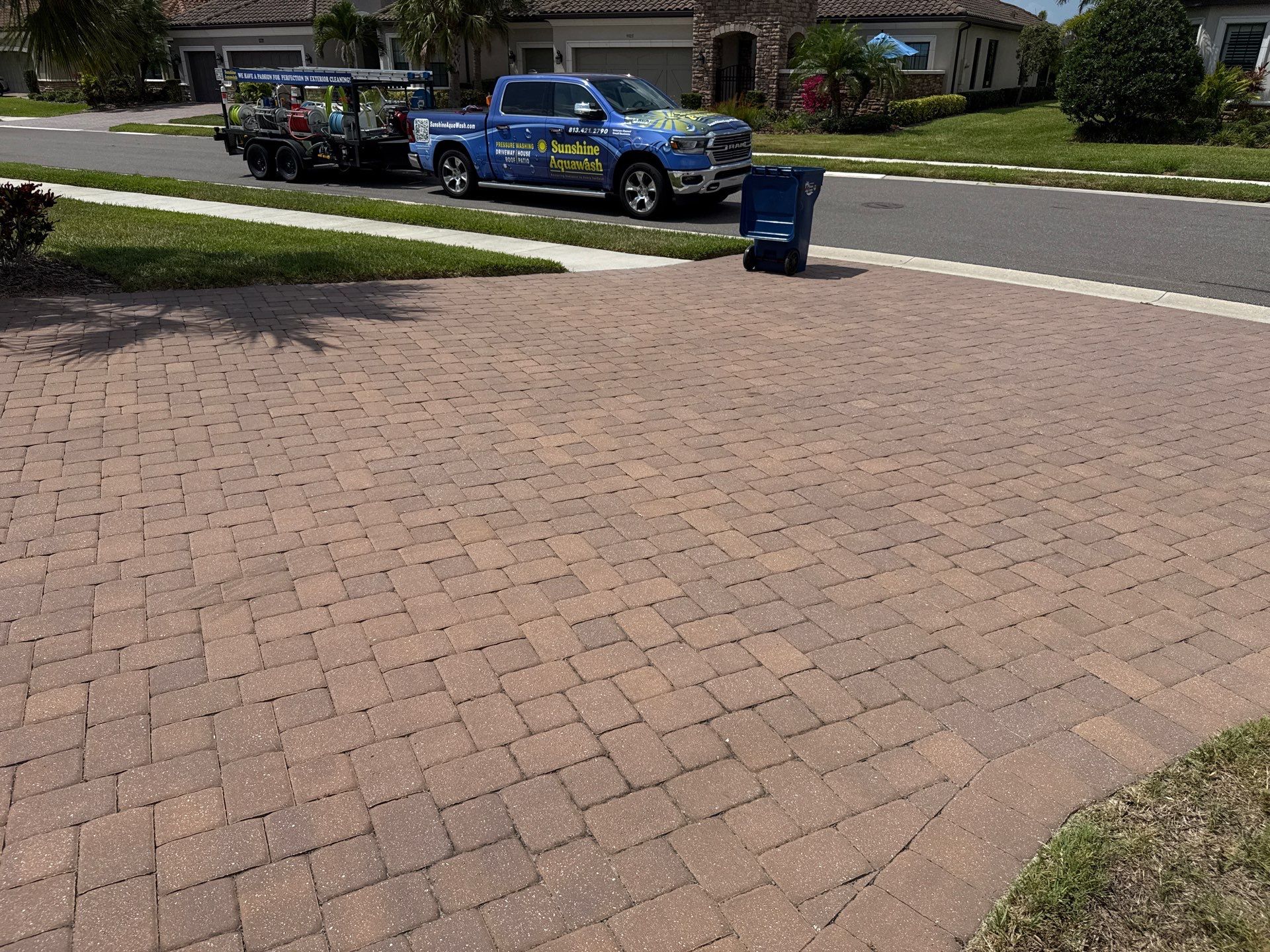 Concrete Tile Roof, Paver Driveway & Lanai Cleaning – Artisan Lakes Esplanade, Palmetto, FL by Sunshine AquaWash