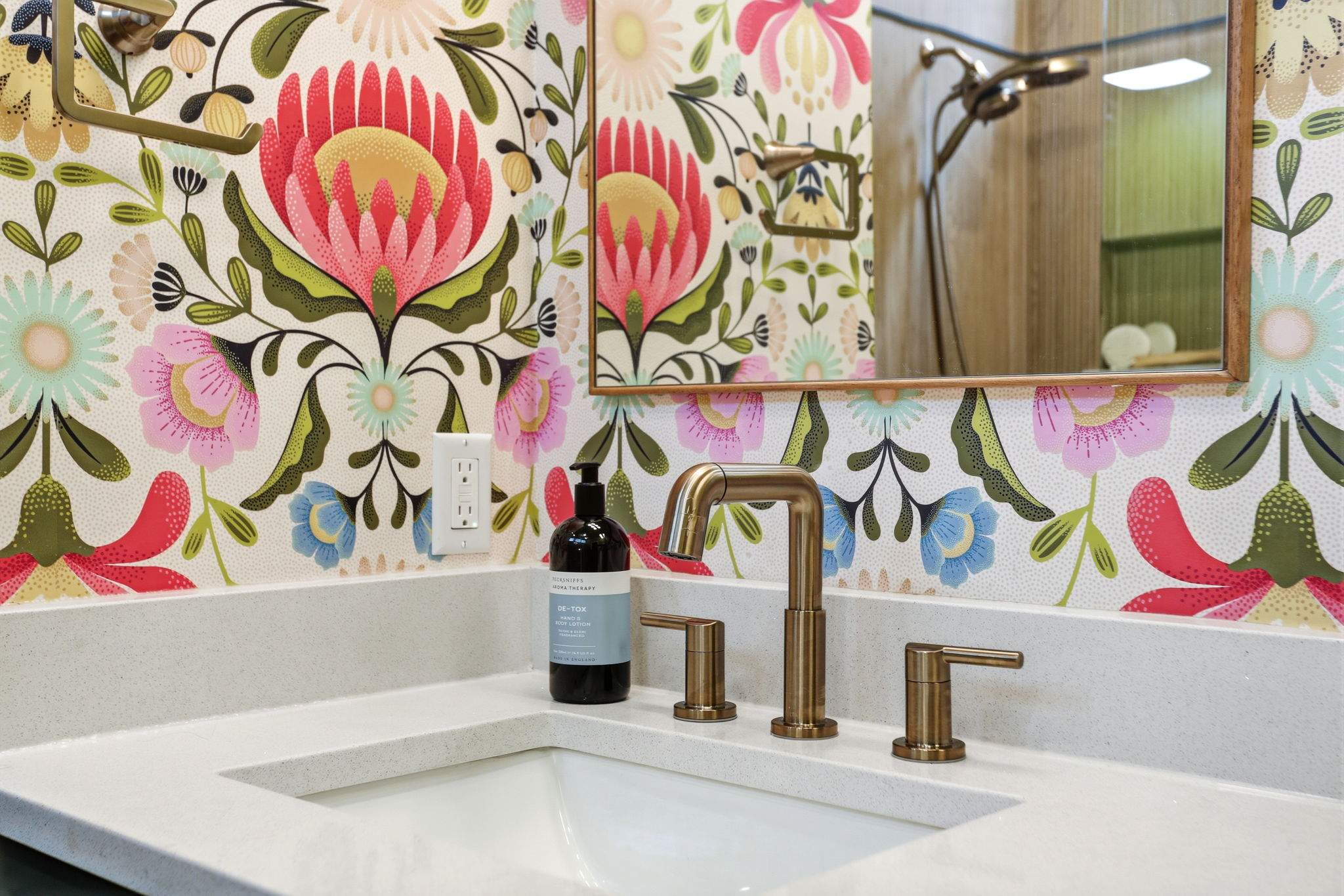 Bold & Colorful Bathroom Remodel | Custom Shower & Statement Wallpaper | San Antonio by Legacy Bath and Kitchen