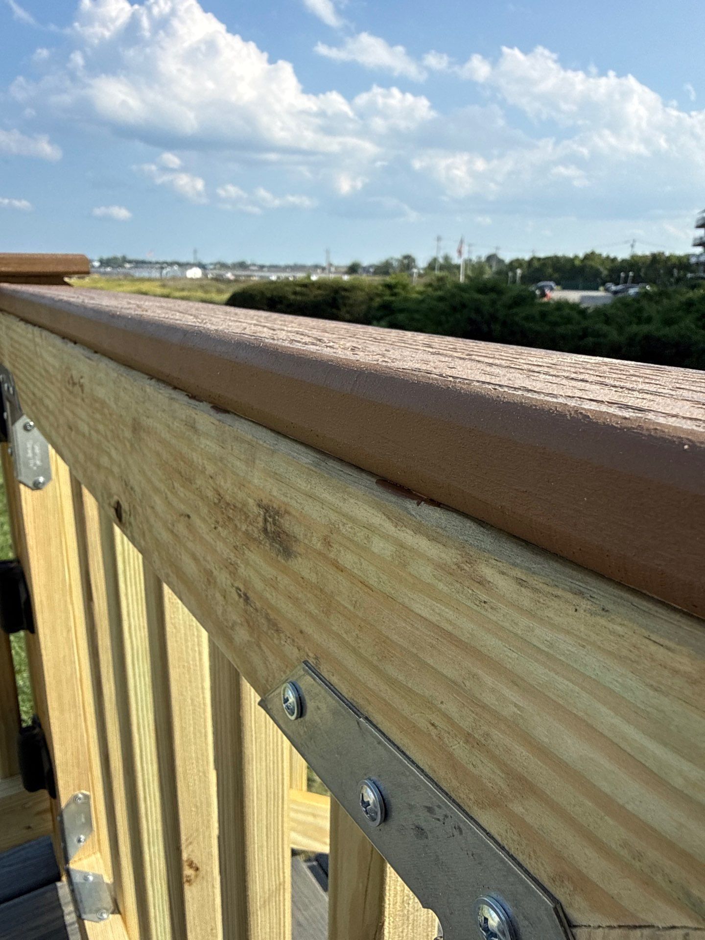 Deck replacement using trex Tropical Island mist and Pressure treated railings. by DiGiorgi Roofing and Siding Inc