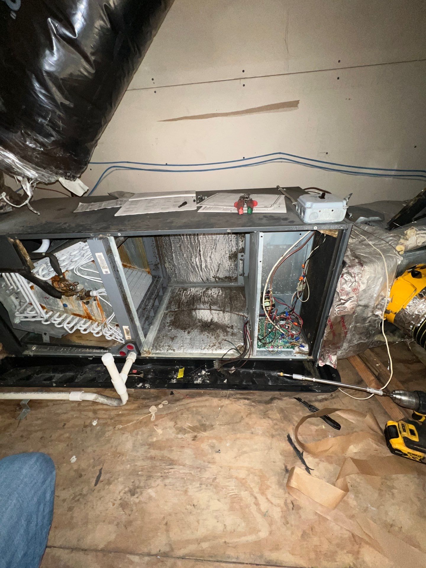 Air Duct Cleaning and Suspect Growth Removal Before and After Video/Photos Removal of mechanical component. by All Seasons Air Duct Cleaning 