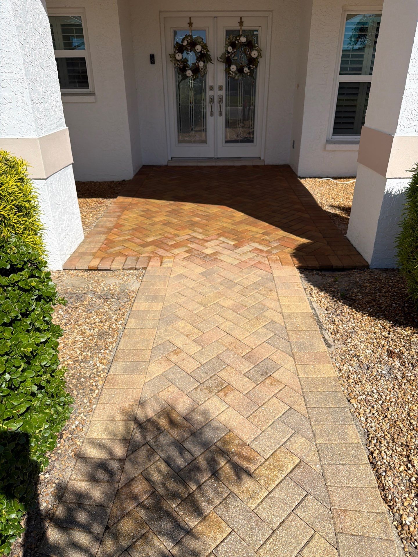 Restoring Herringbone Paver Driveway and Walkway in Sun City Center by Supreme Paver Experts