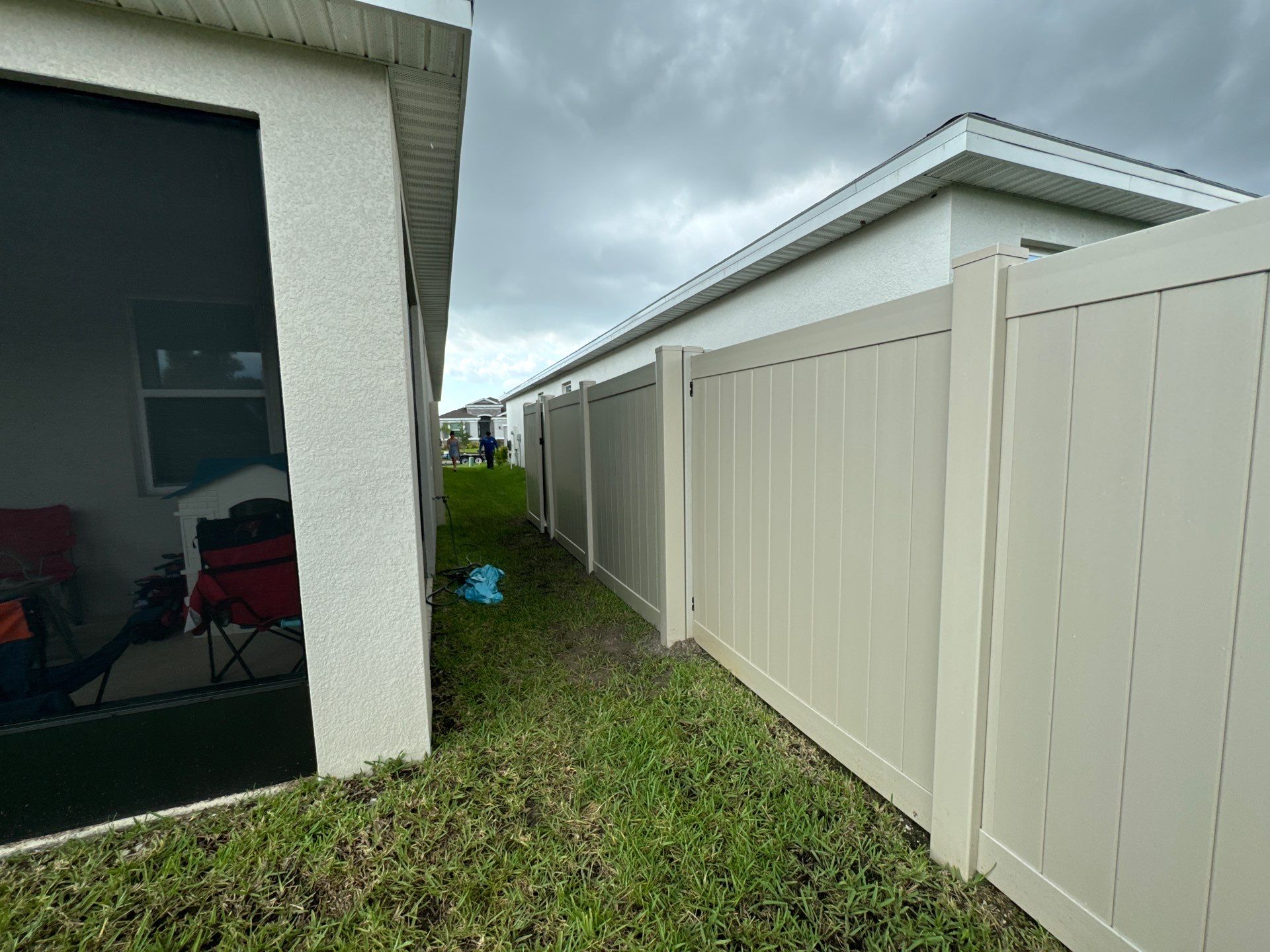 Vinyl Fence Installation using Tan Vinyl Privacy Fence by Asap fence and gates, LLC