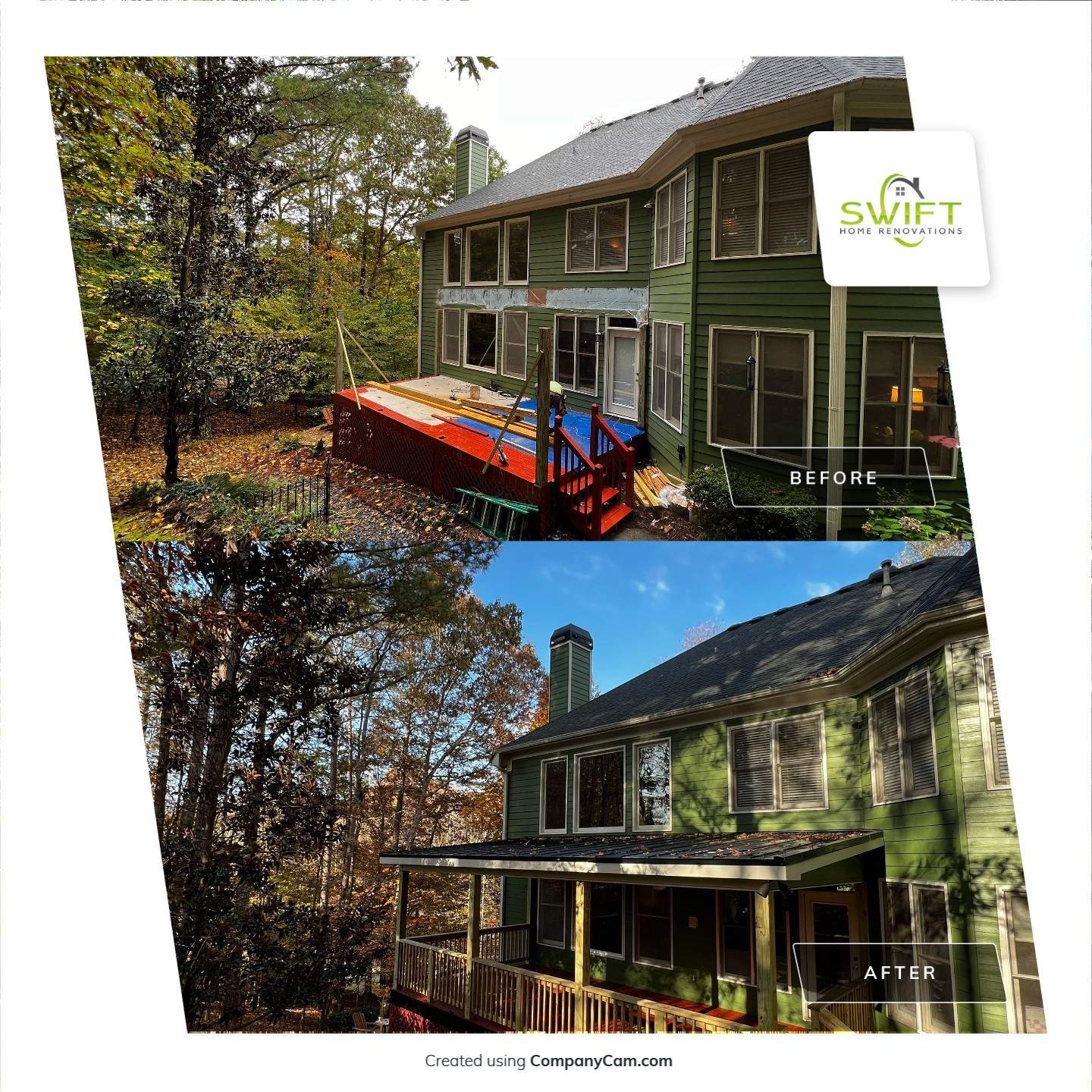 Custom Covered Porch and Wood Deck Addition in Canton by Swift Home Renovations 