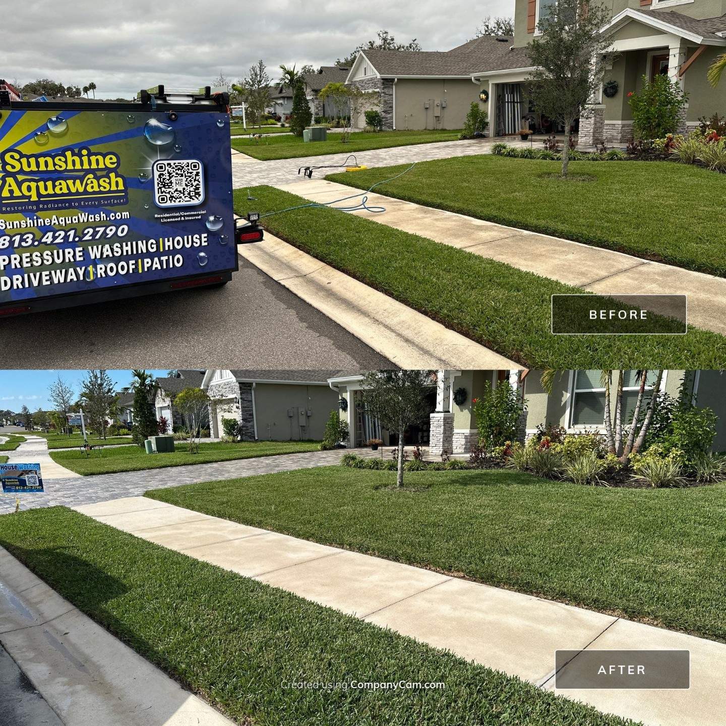 House Wash, Paver Driveway & Sidewalk Cleaning + Sanding & Sealing in Trevesta Community, Palmetto, FL by Sunshine AquaWash