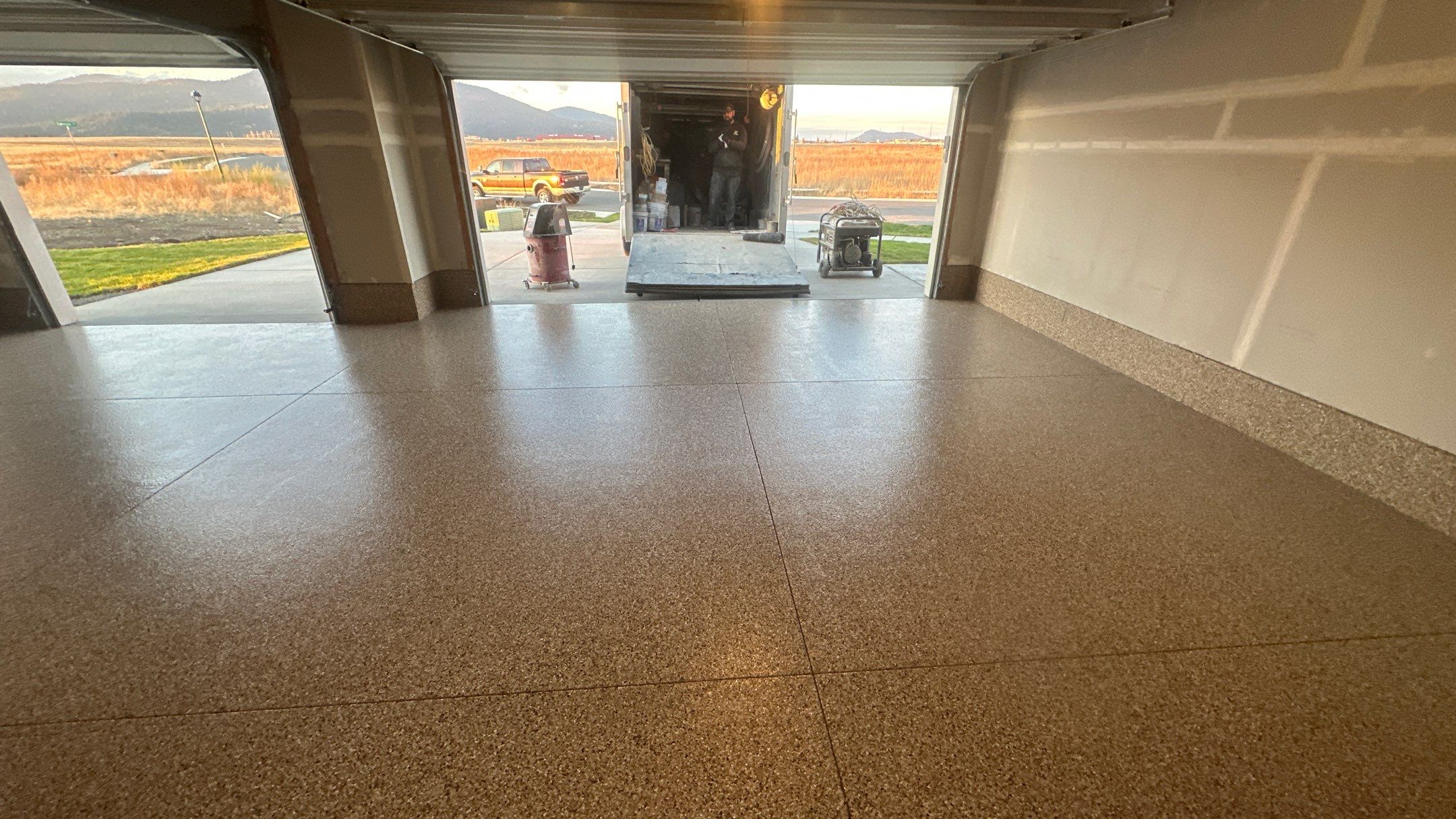 Garage Transformation using Sandstone by Croc Coatings, LLC
