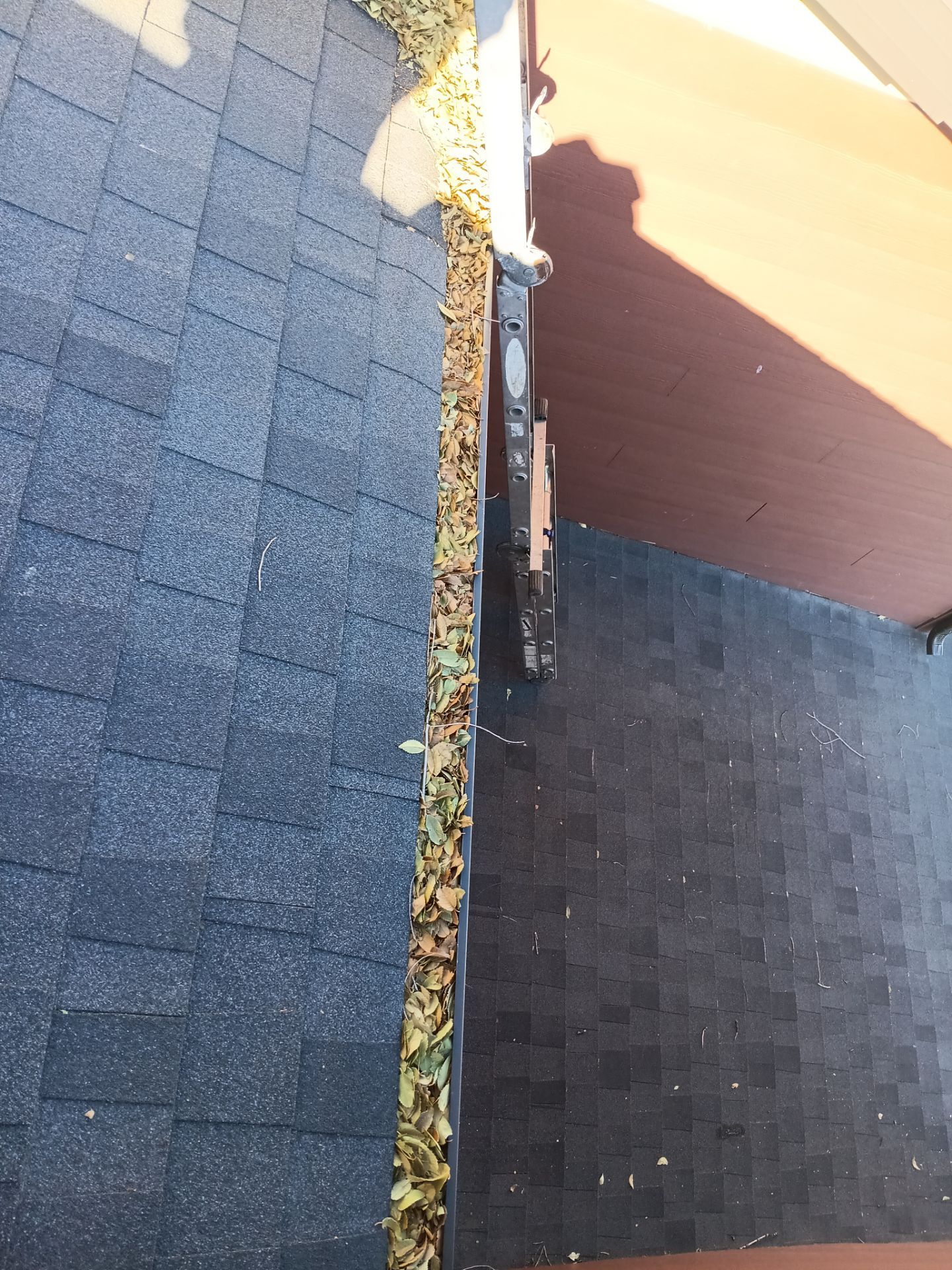 Commercial gutter cleaning Wyoming before photo with filled gutters