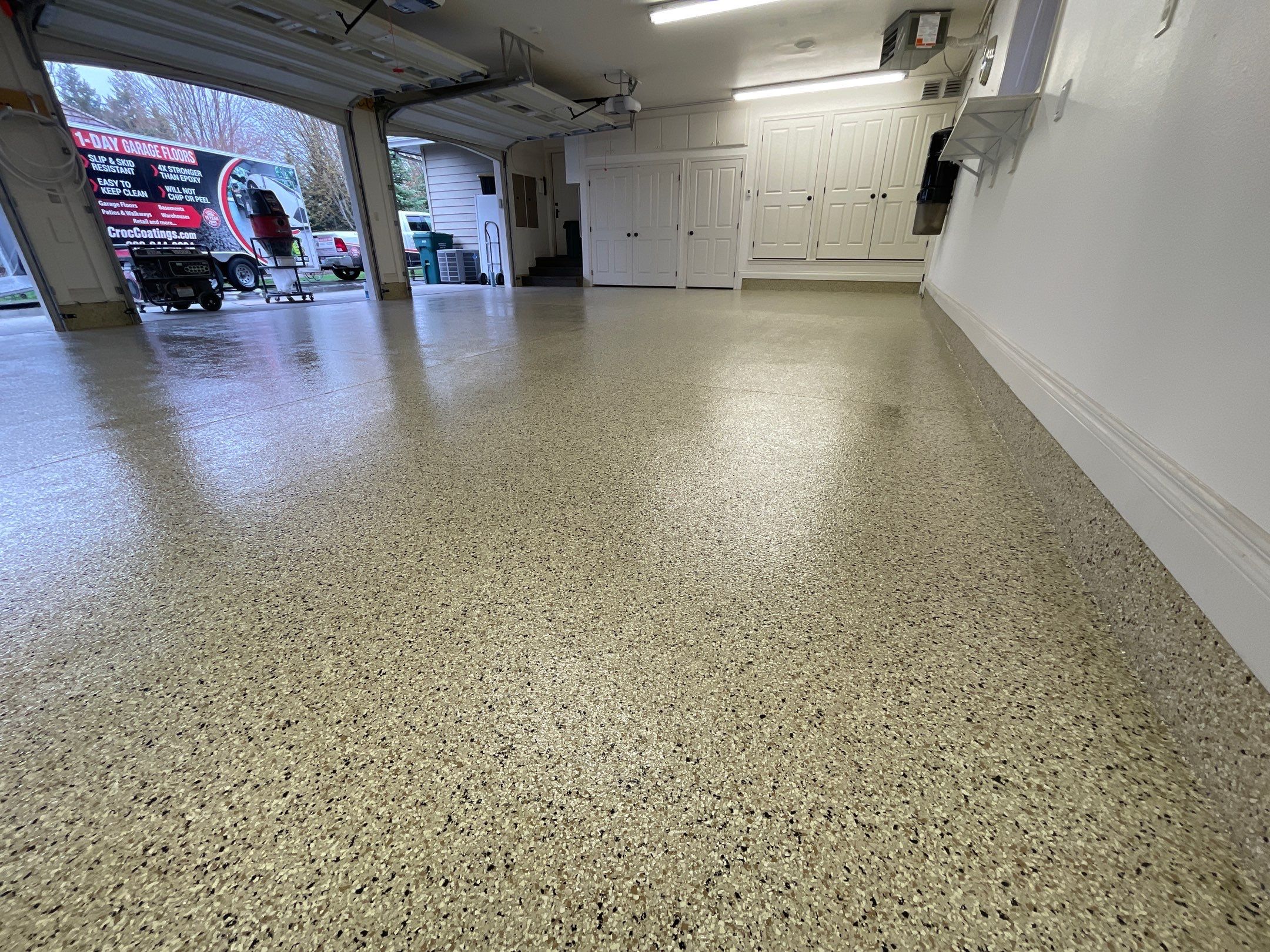 Garage Transformation using Driftwood Colorway by Croc Coatings, LLC