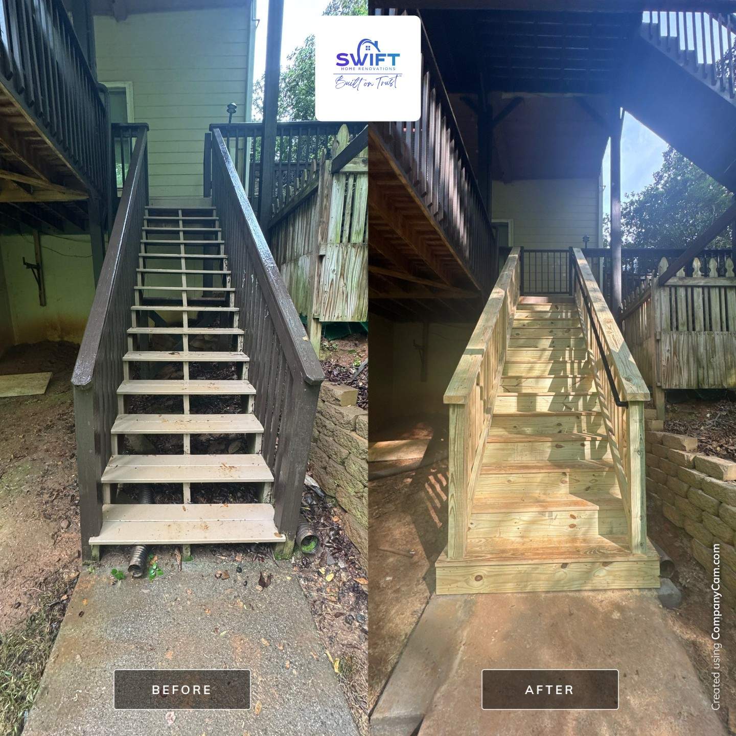 Pressure-Treated Deck Staircase Replacement and Railing Installation in Canton by Swift Home Renovations 
