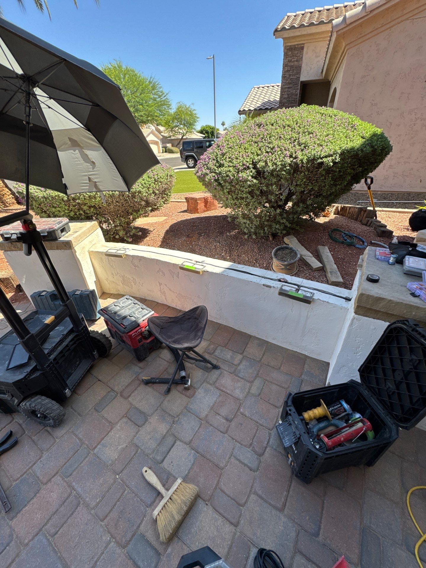 Custom Paver Walkway and Stucco Masonry Wall Installation in Glendale by We Do Hardscape