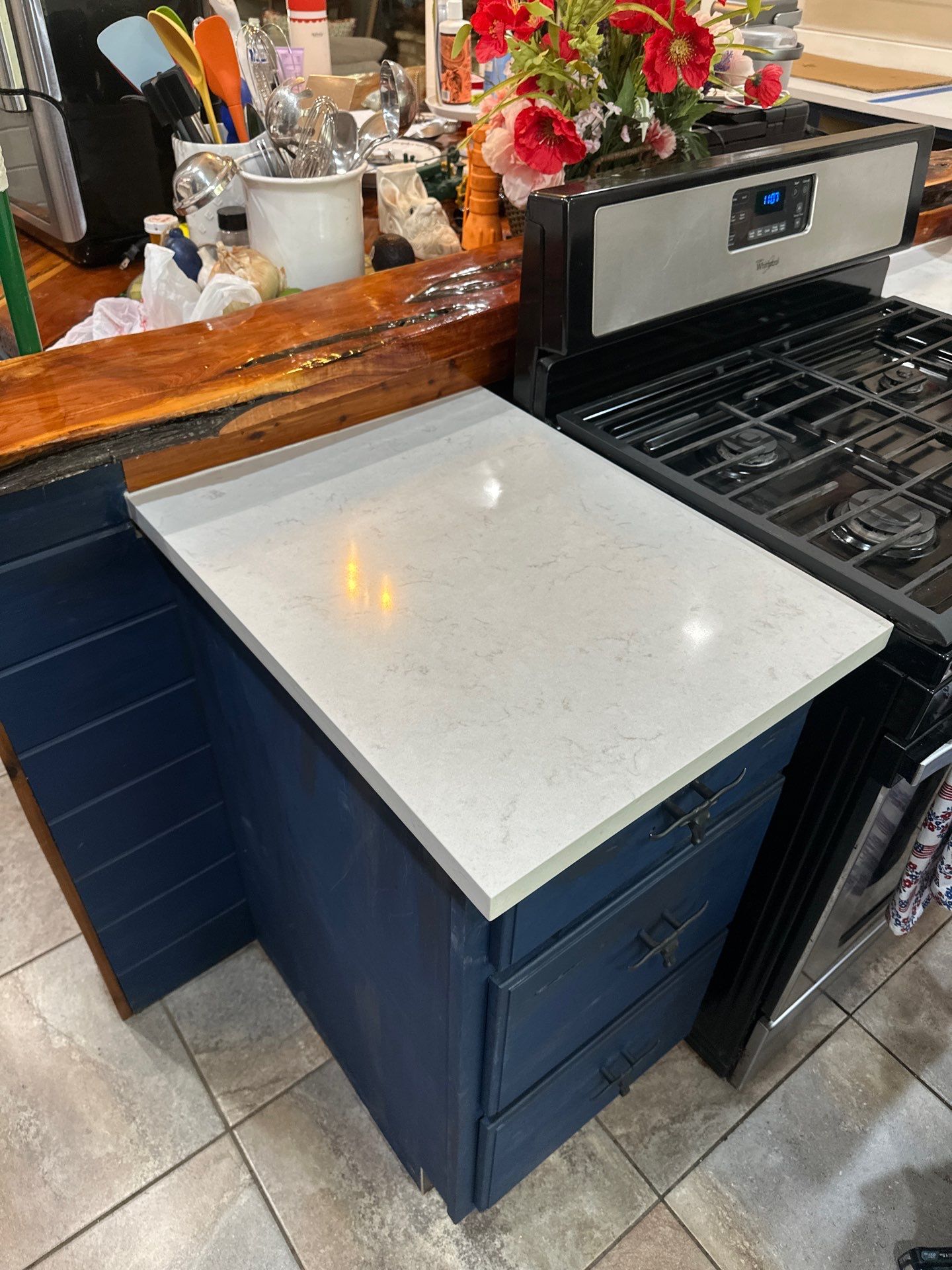 Kitchen countertops using Golden Gate Quartz by Mena stone surfaces