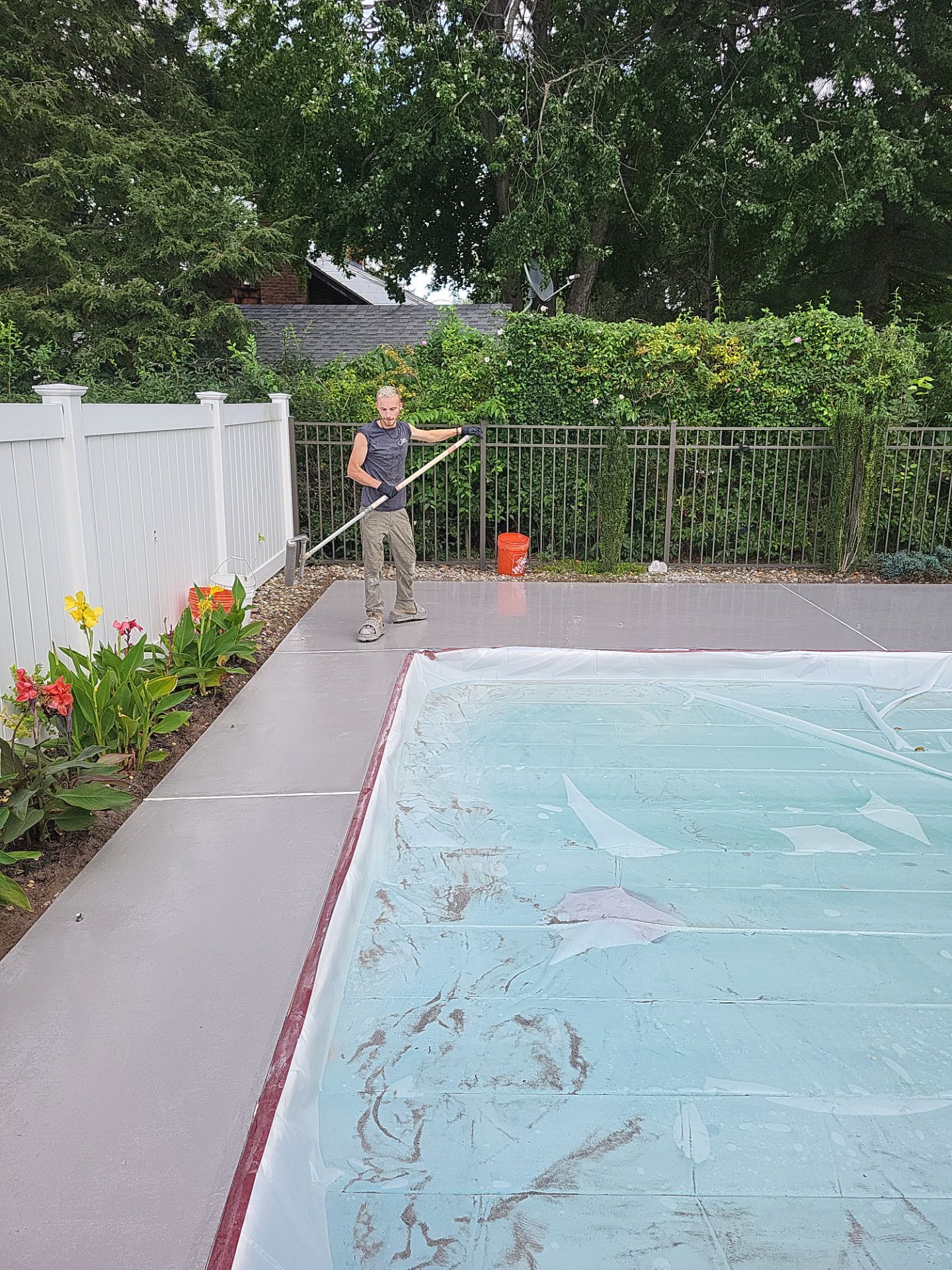 Blue Granite Pool Patio Concrete Coating in Lincoln Park by Spectrum Painting, LLC