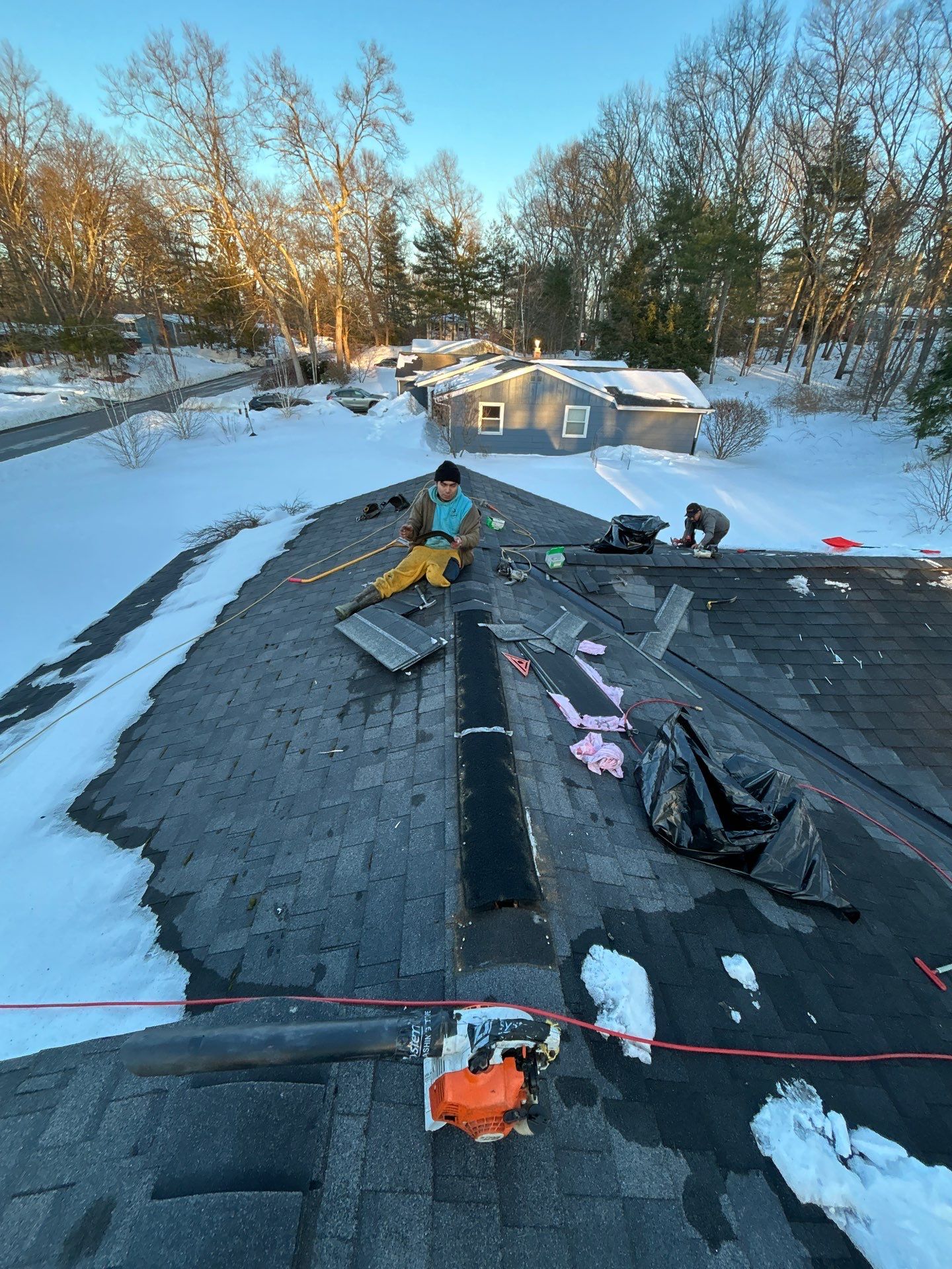 Ridge Cap Replacement & Black Metal Valley Installation in Chelmsford, MA by Mighty Dog Roofing of Greater Middlesex County