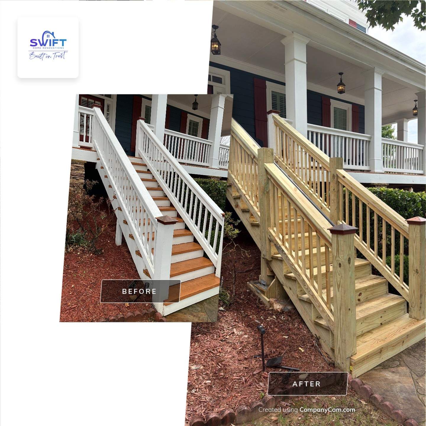 Pressure-Treated Wood Front Porch Stair Reconstruction in Atlanta by Swift Home Renovations
