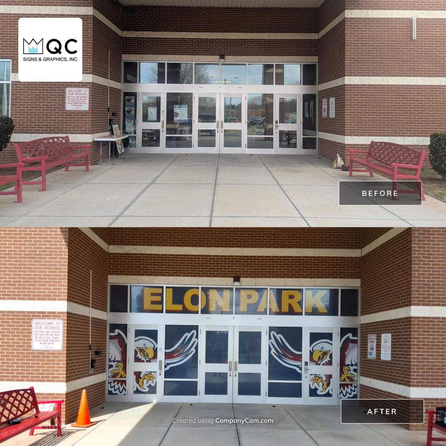 Elon Park Elementary - Window Safety Film Installation with Custom Graphics by QC Signs and Graphics