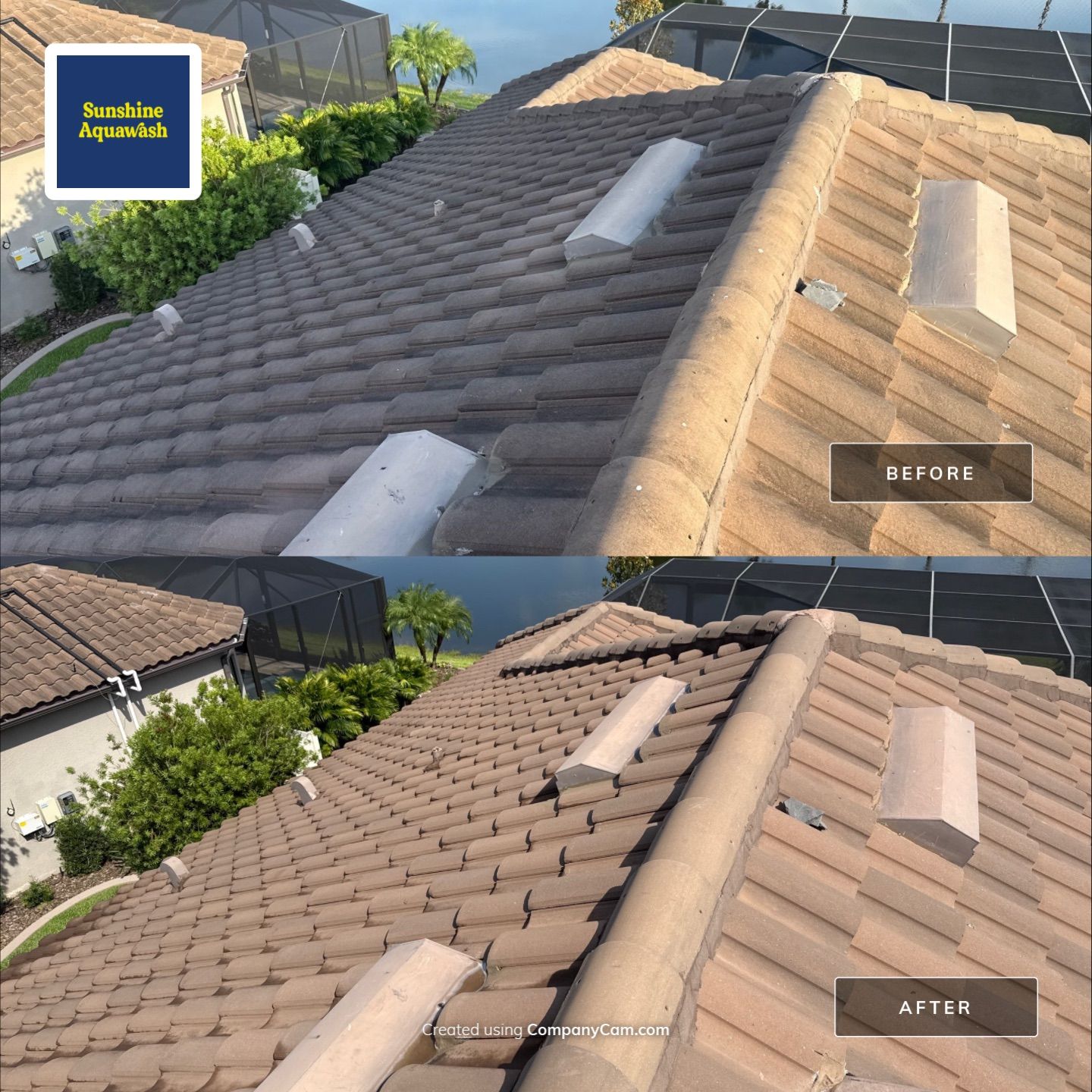 Soft Wash Roof Cleaning – Concrete Tile Roof | Artisan Lakes Esplanade, Palmetto, FL by Sunshine AquaWash