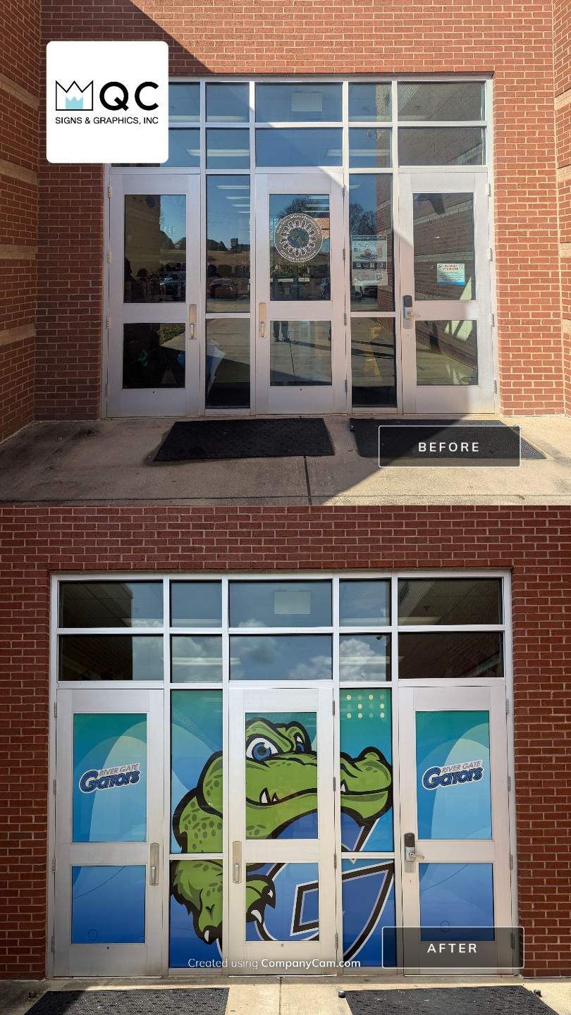 Rivergate Elementary - Window Safety Film Installation with Custom Graphics by QC Signs and Graphics