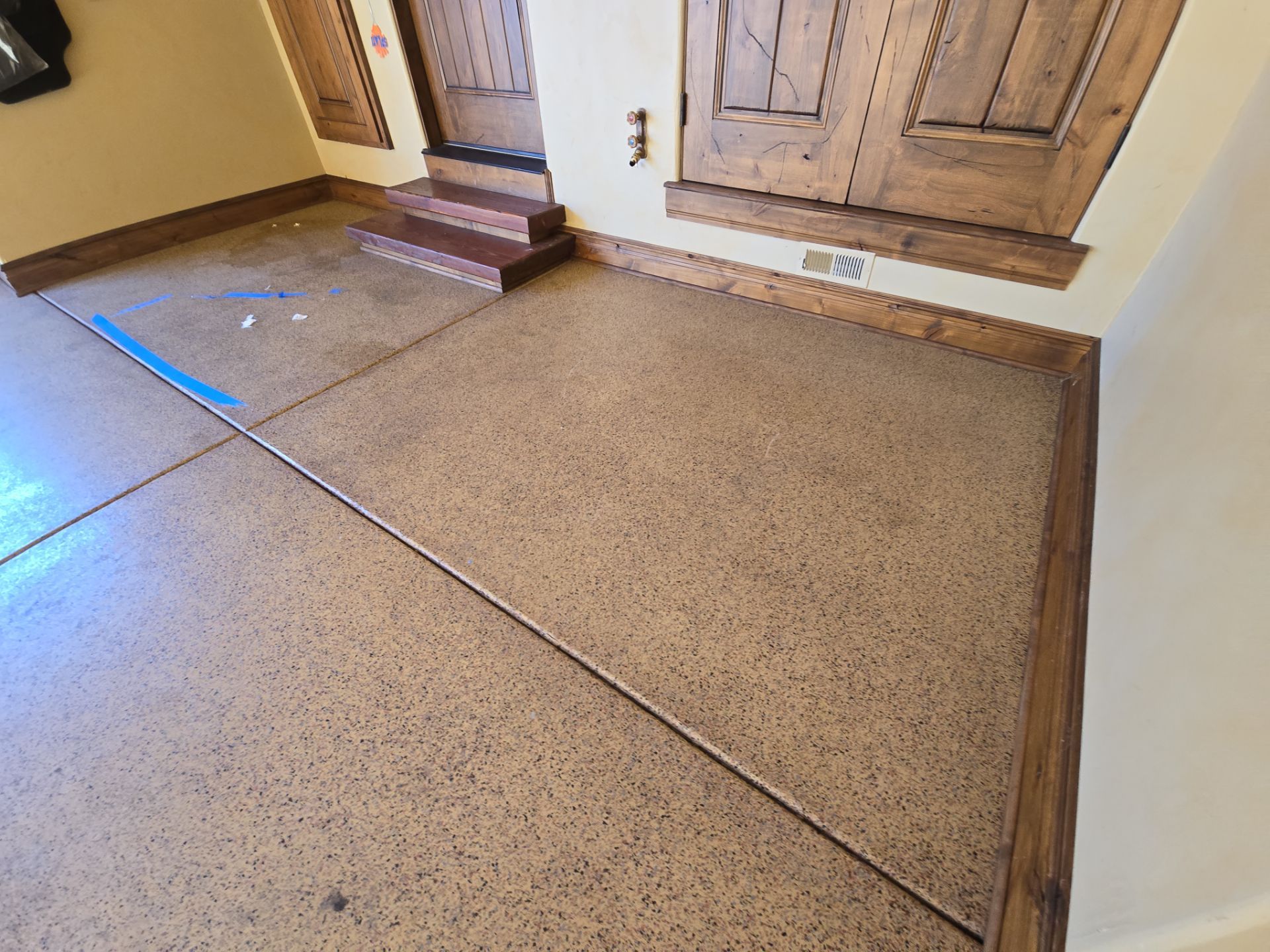 Garage Transformation using Stone/Marble Hybrid by Croc Coatings, LLC