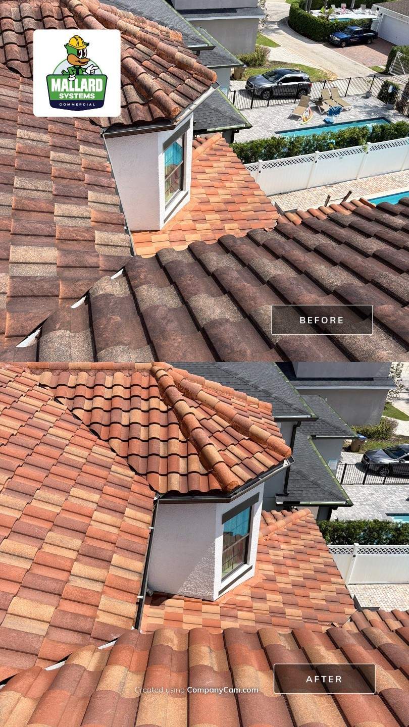 Barrel Tile Roof Cleaning and Exterior House Wash in Reunion by Mallard Systems