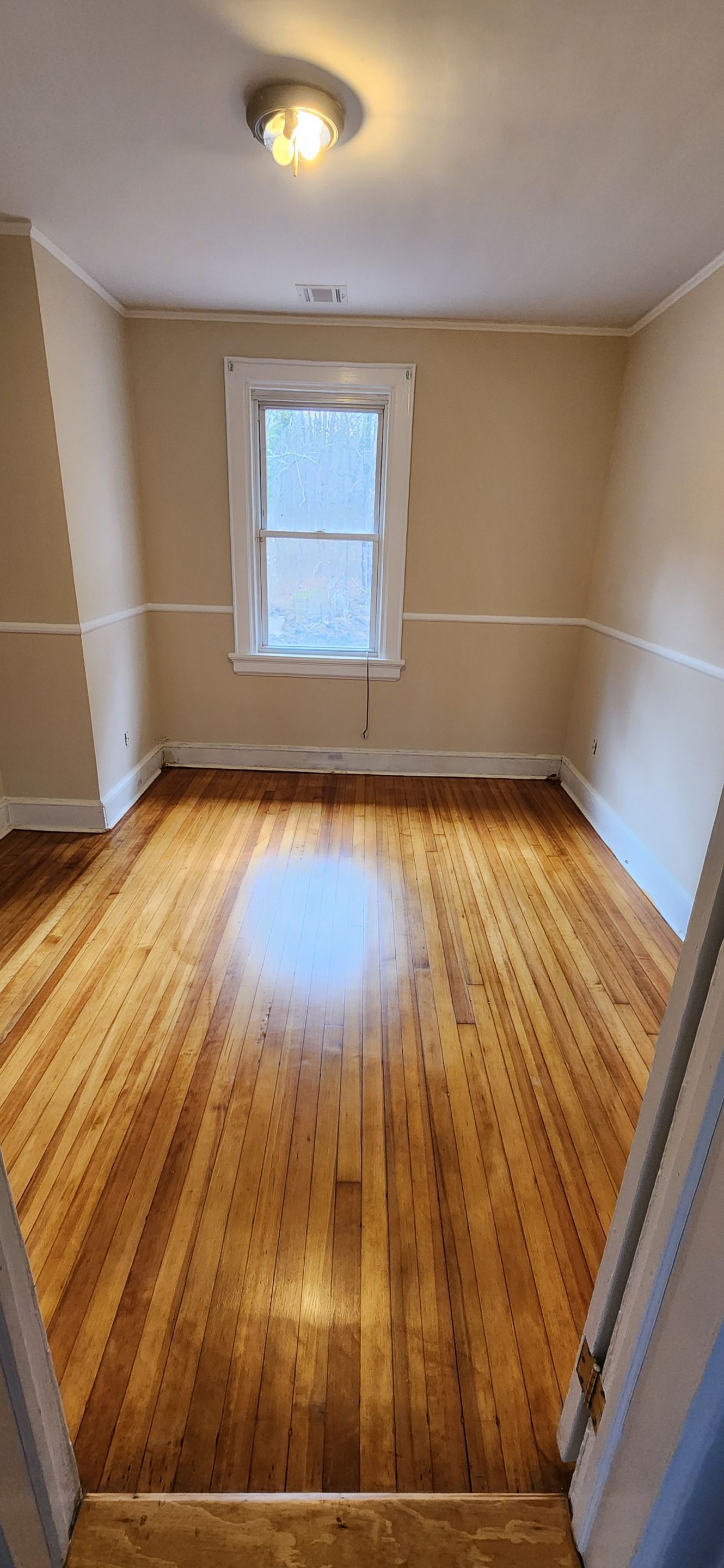 Sand & Refinish with Board Repair using Duraseal Golden Oak and Coffee Brown w/ Loba Satin Finish by Footprints Floors Morristown