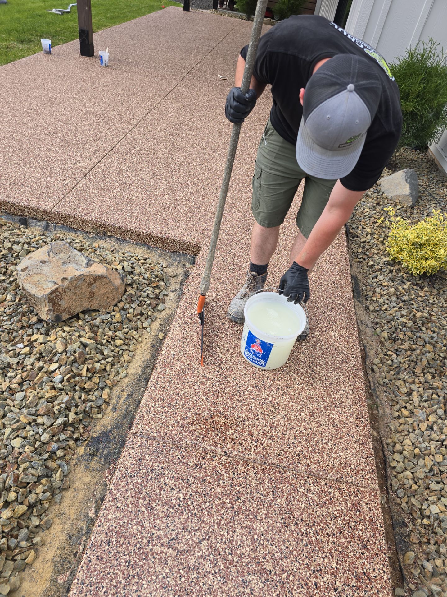 Chestnut Flake Concrete Coating for Farmhouse Patio in Harrison by Croc Coatings, LLC
