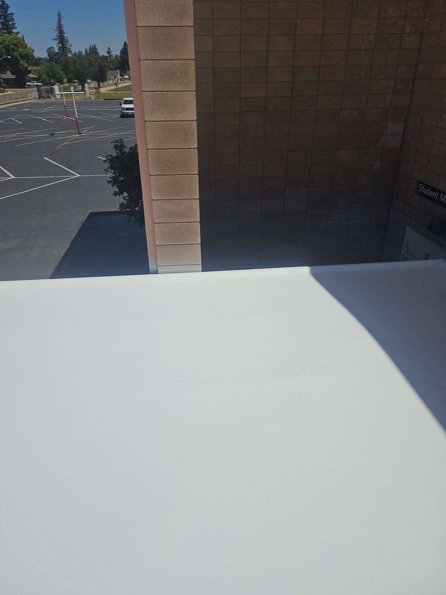 Single-ply restoration system using Benchmark/PUMA XL coatings over TPO single-ply roofing by Straight Edge Roofing Inc