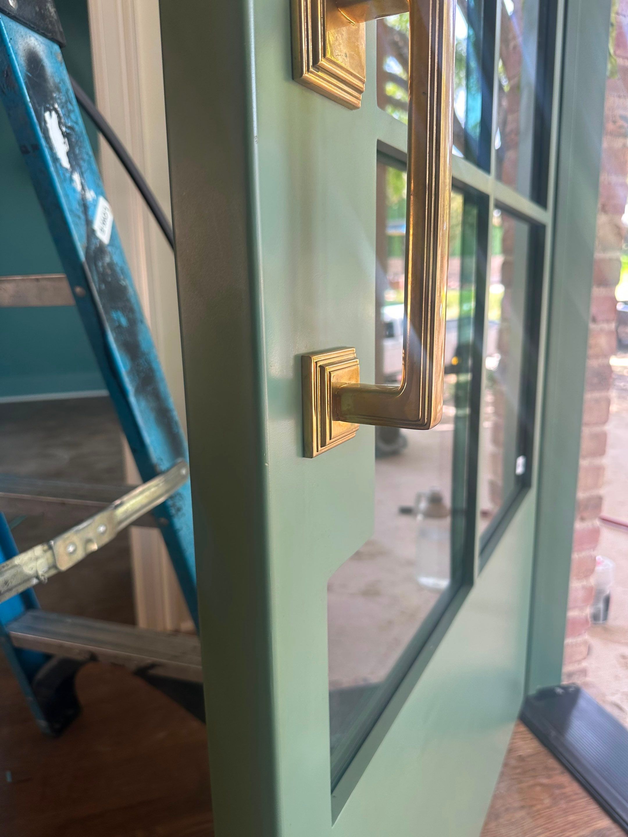 Steel Double Door Installation in Fort Worth in Sage Green by Solara Custom Living