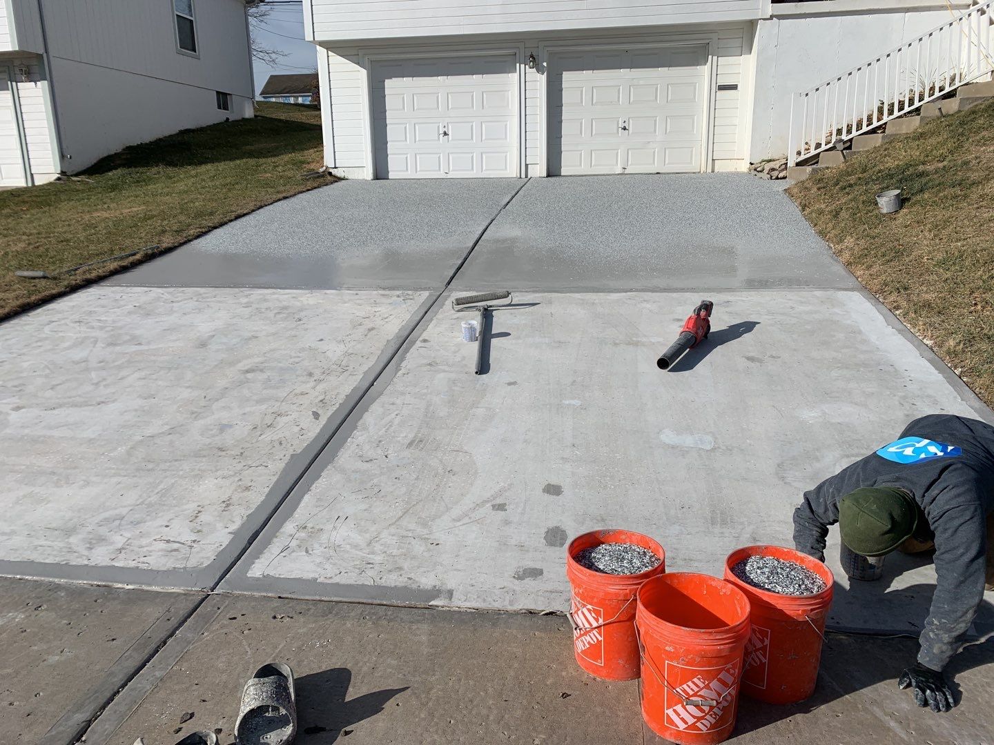 Driveway using Slate Stone by Select Painting, Coatings & Garage Cabinets