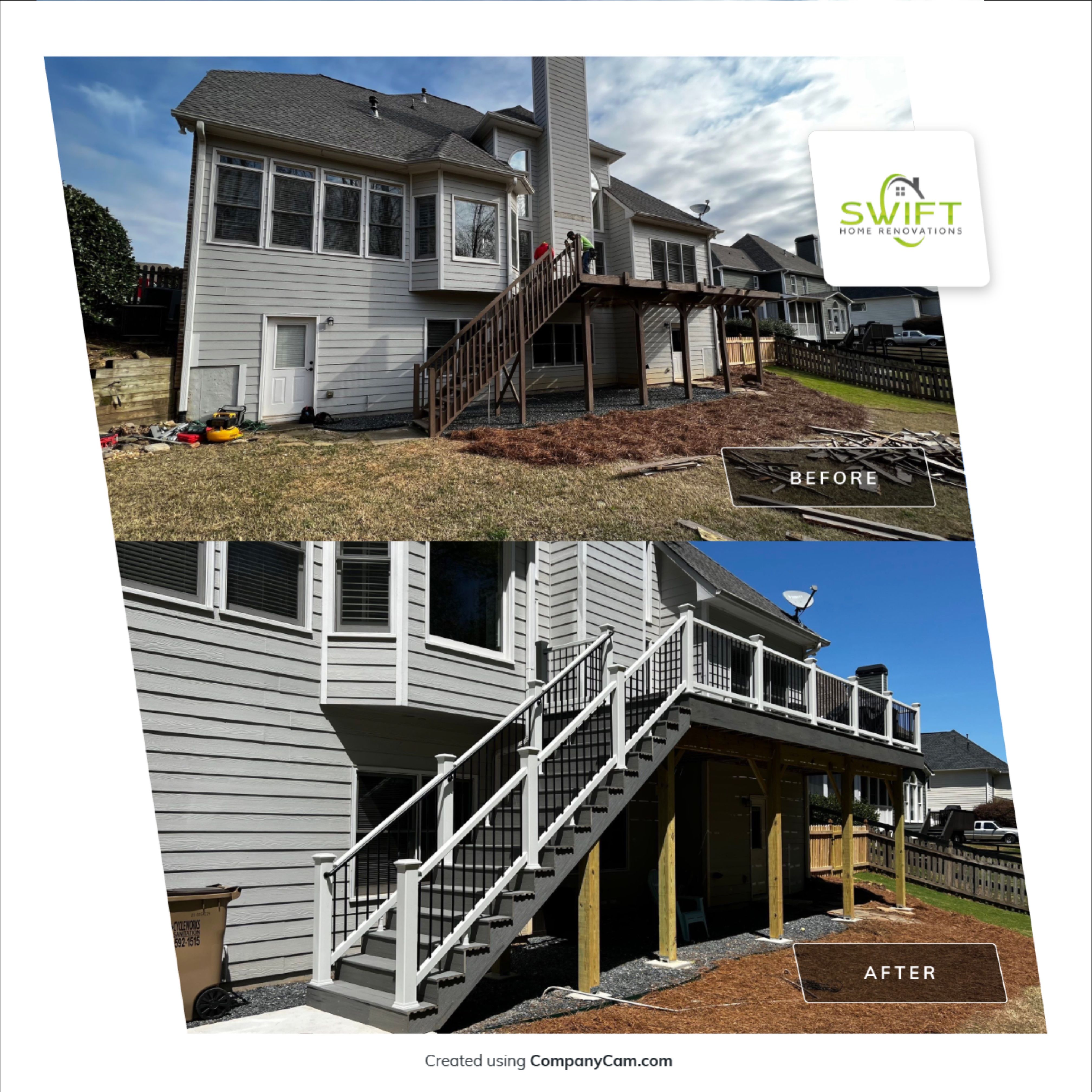 Elevated Grey Composite Deck Installation in Woodstock by Swift Home Renovations 