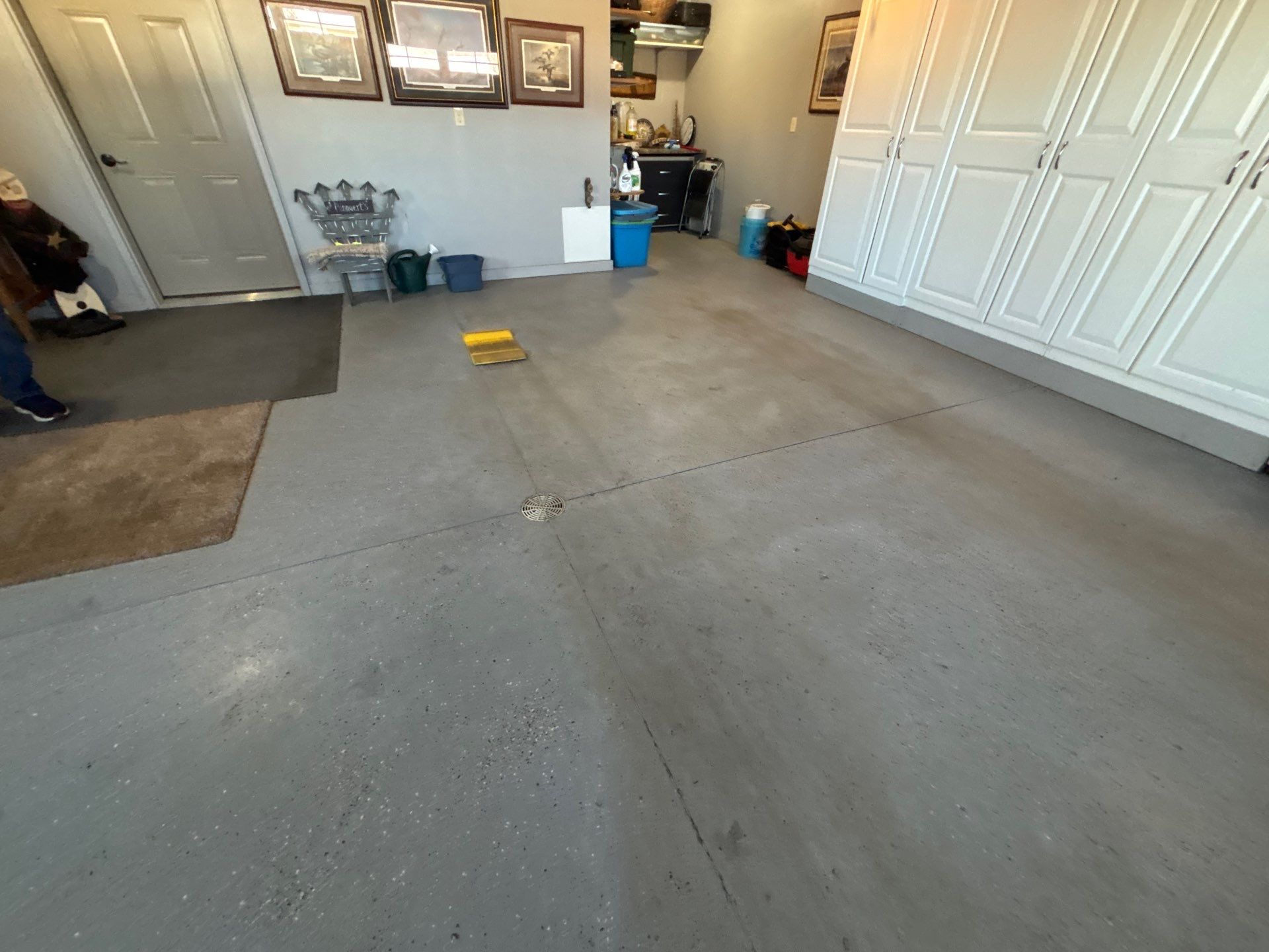 Multi-Colored Speckled Epoxy Concrete Coating for Residential Garage by Select Painting, Coatings & Garage Cabinets