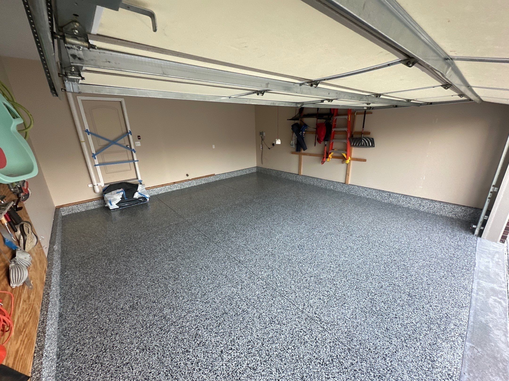 2 Stall Garage - Epoxy with Domino Flake by Goat Coatings